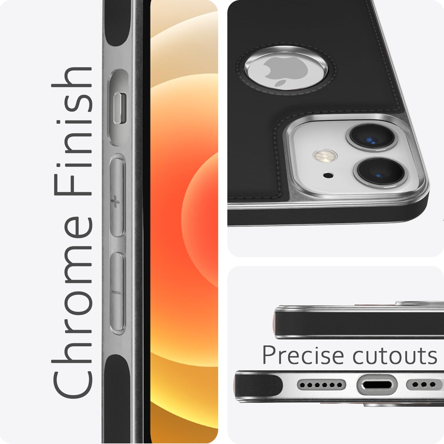 Pikkme iPhone 12 Mini Silver Electroplated Chrome Leather Back Cover (Black)
