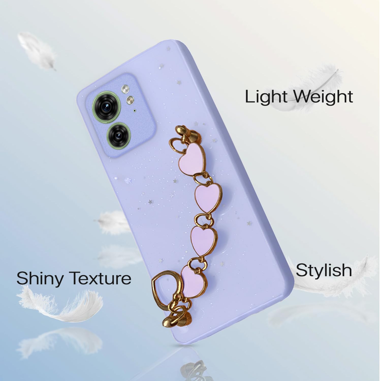 Pikkme Moto Edge 40 Back Cover for Girls | Heart Shaped Metal Chain Blocks | Sparkling Soft TPU | Case for Moto Edge 40 (Purple)