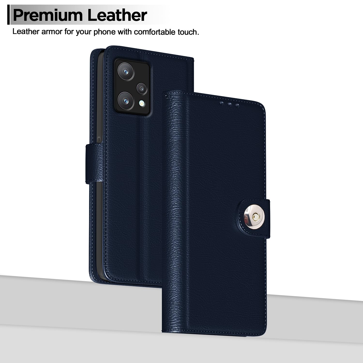 Realme 9 Pro Button mobile flip cover in blue by Pikkme – photo 2