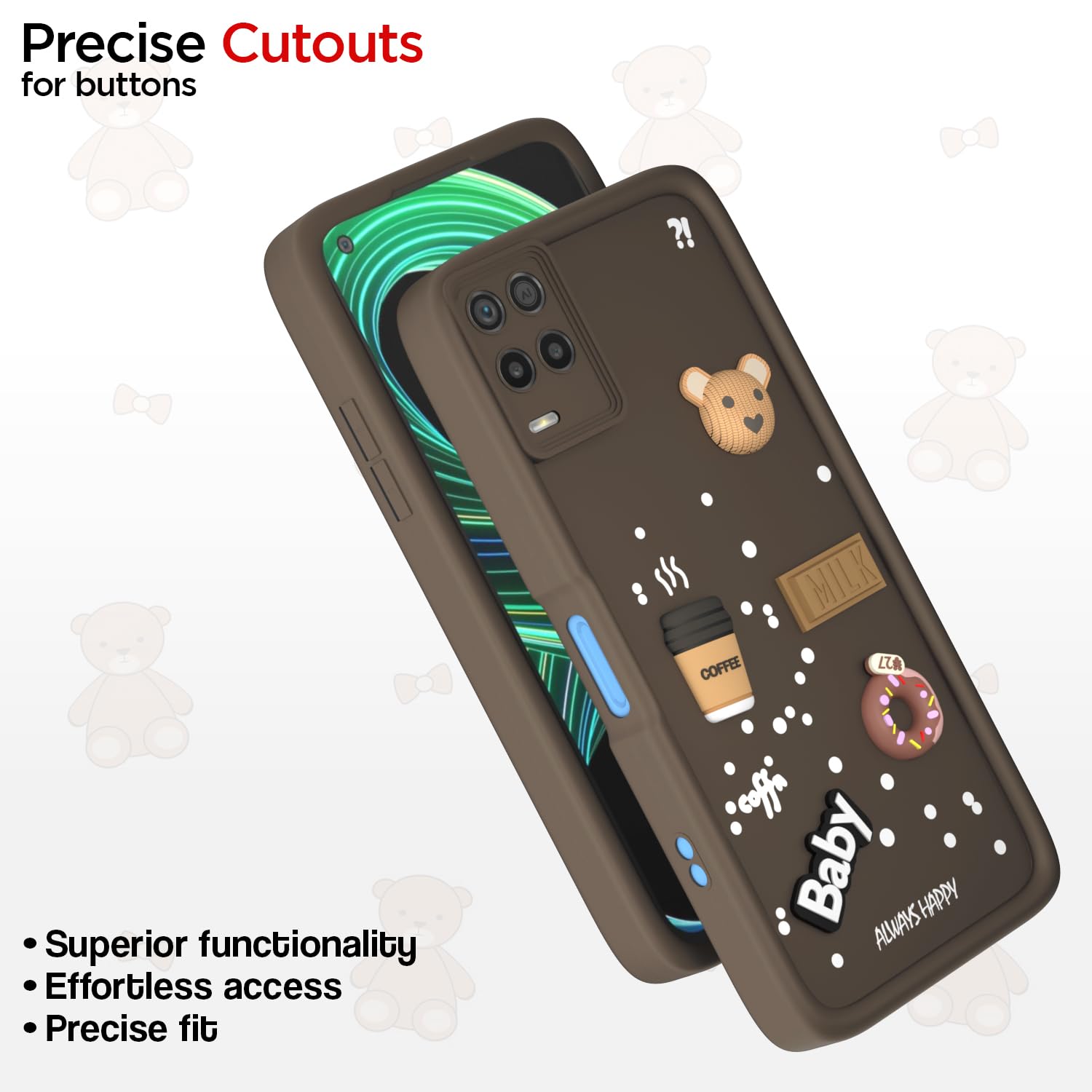 Pikkme Realme 8 4G / 8 Pro Cute Fun Cartoon 3D Bear Coffee Back Cover (Brown)