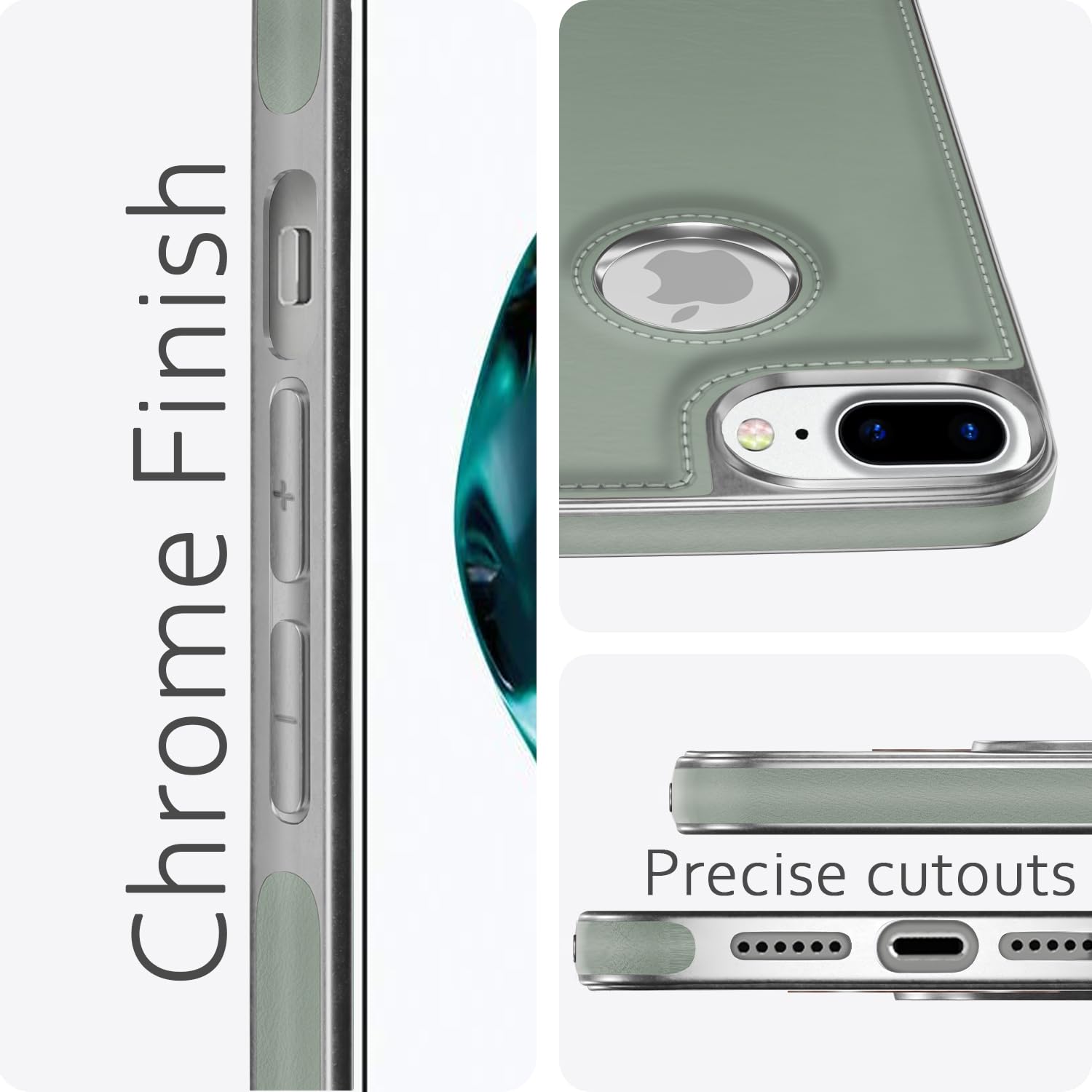 Pikkme iPhone 7 Plus/8 Plus Silver Electroplated Chrome Leather Back Cover (Green)
