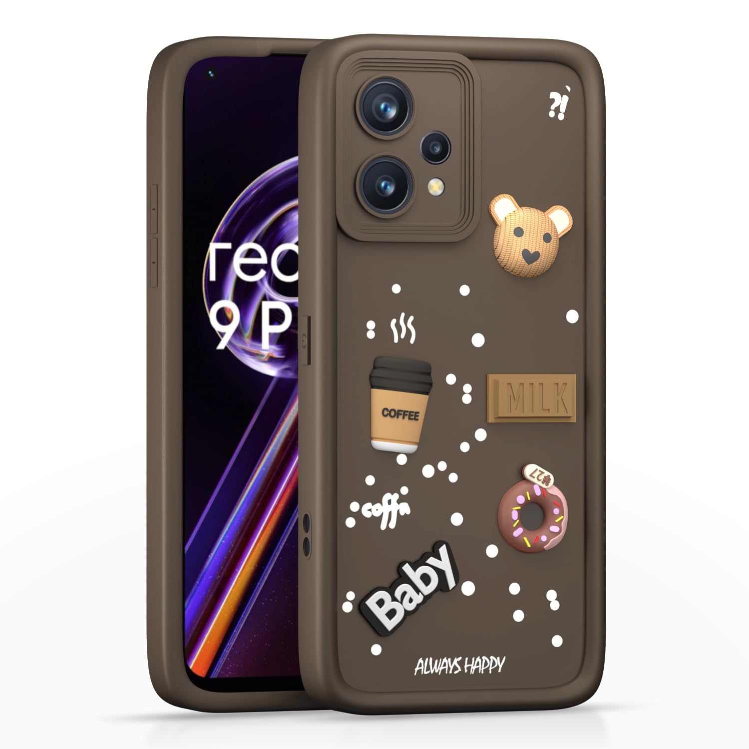 Pikkme Realme 9 4G / Realme 9 Pro Plus 5G Cute Fun Cartoon 3D Bear Coffee Back Cover (Brown)