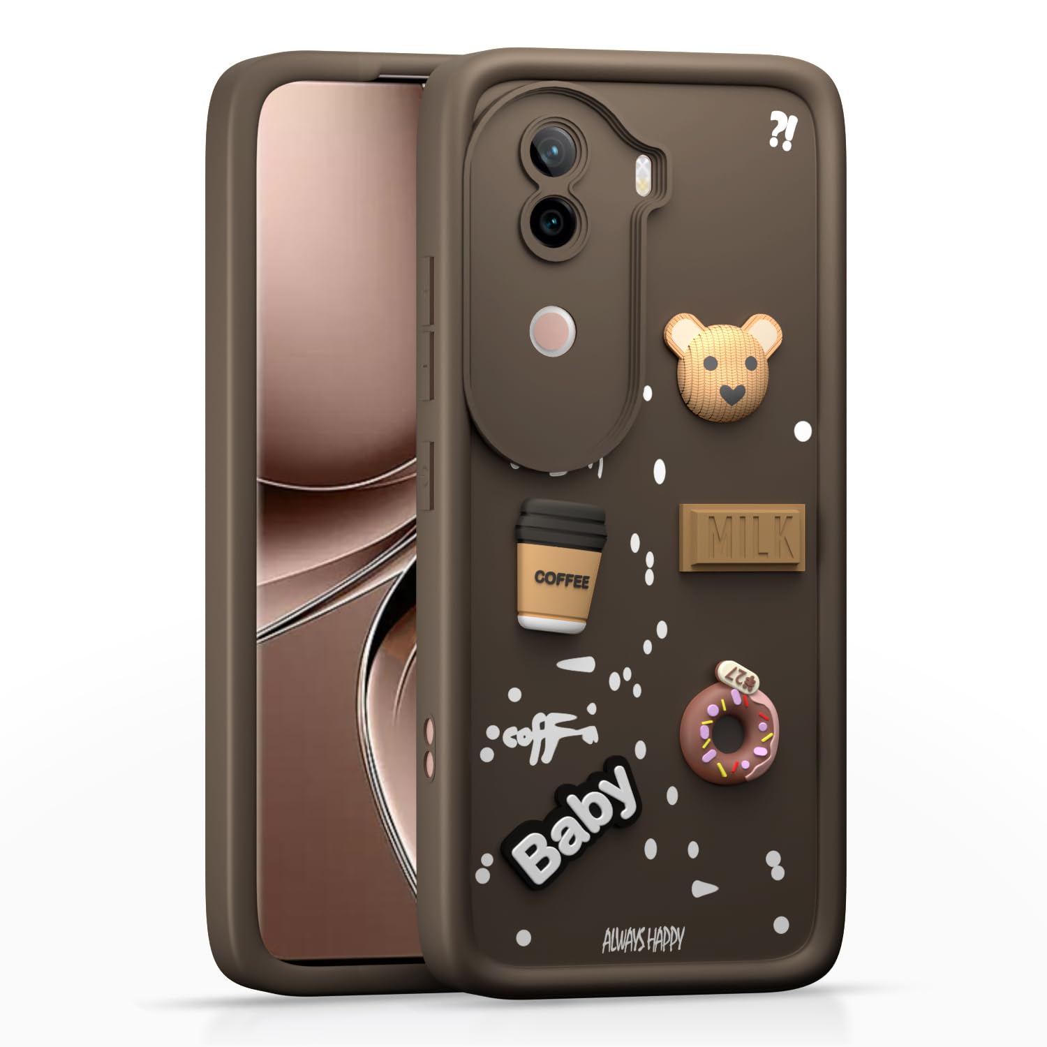 Pikkme iQoo Z9s 5G / Vivo V40e 5G Cute Fun Cartoon 3D Bear Coffee Back Cover (Brown)