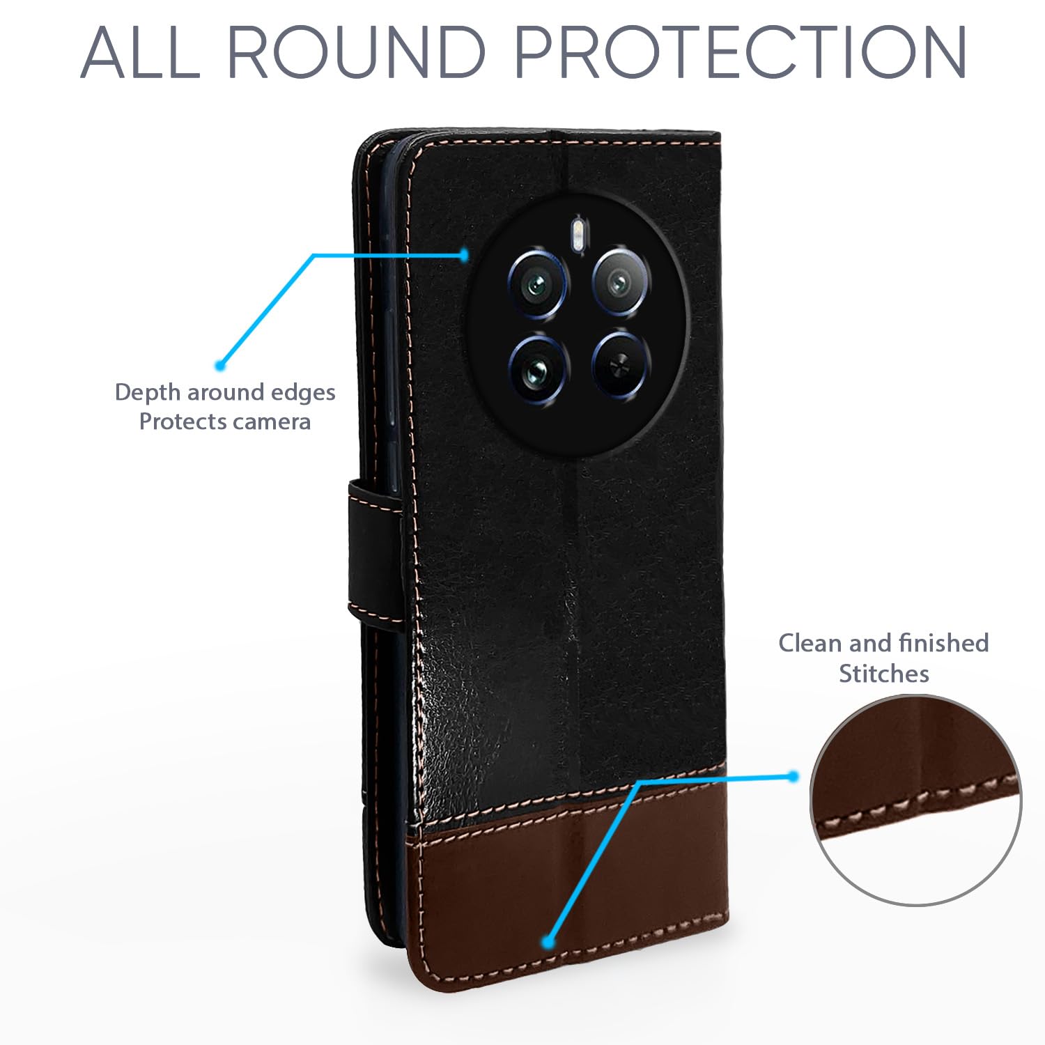 Realme 12 Pro/12 Pro Plus 5G Magnetic flip cover in black & brown by Pikkme – photo 3