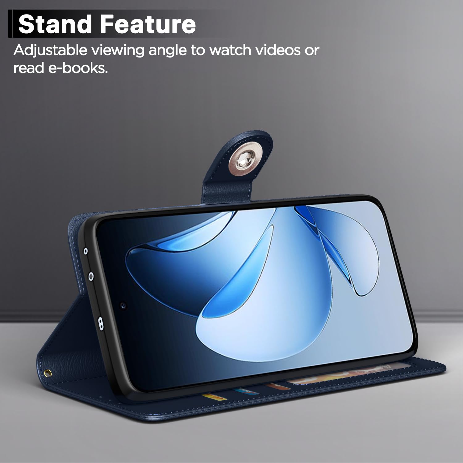 Oppo Reno 13 5G wallet flip cover in blue by Pikkme – photo 3