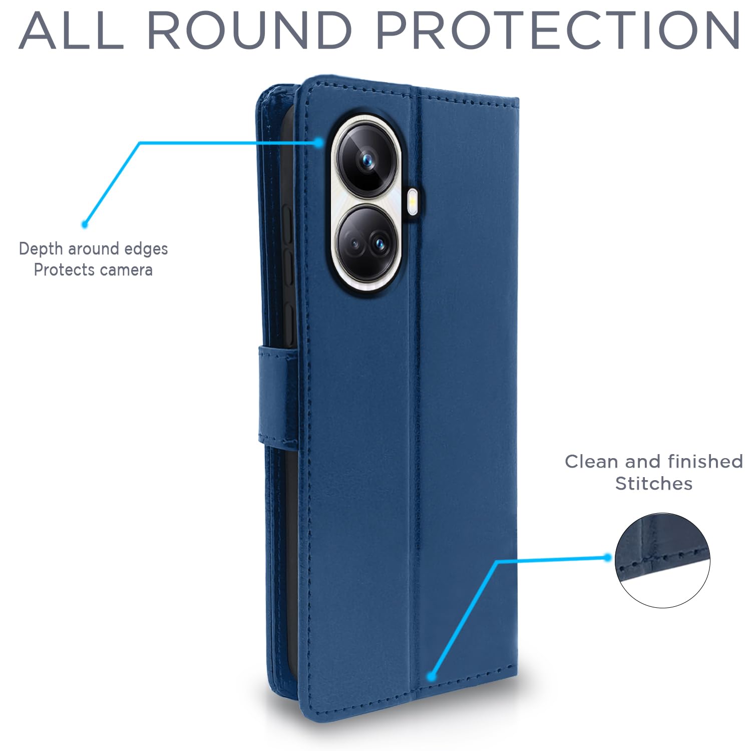 Pikkme Realme 10 Pro Plus Vintage Flip Cover (Blue)