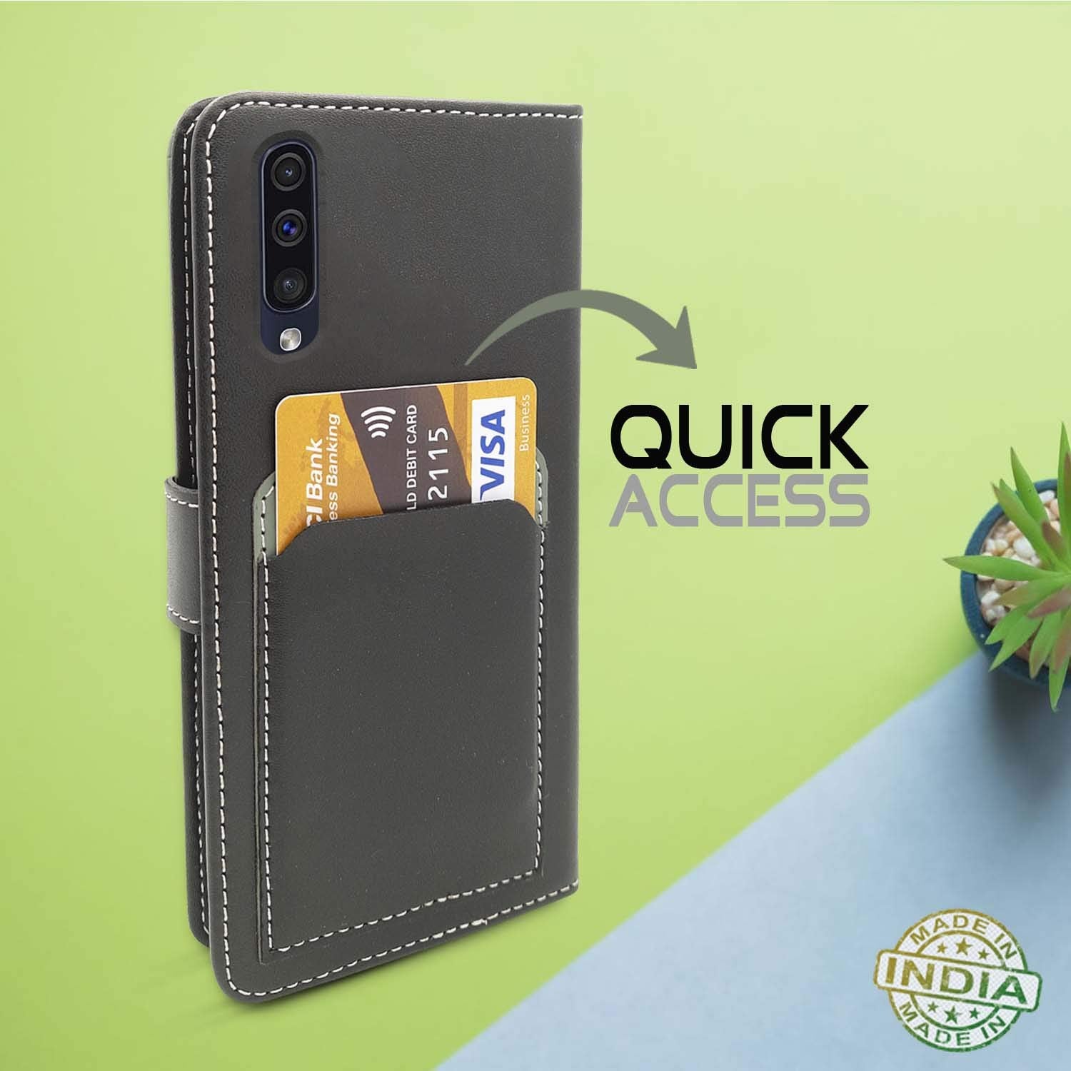 Pikkme Samsung Galaxy A50 / A50s / A30s Wallet Style Inbuilt Pockets & Stand | Strong Magnetic Flip Cover (Grey)