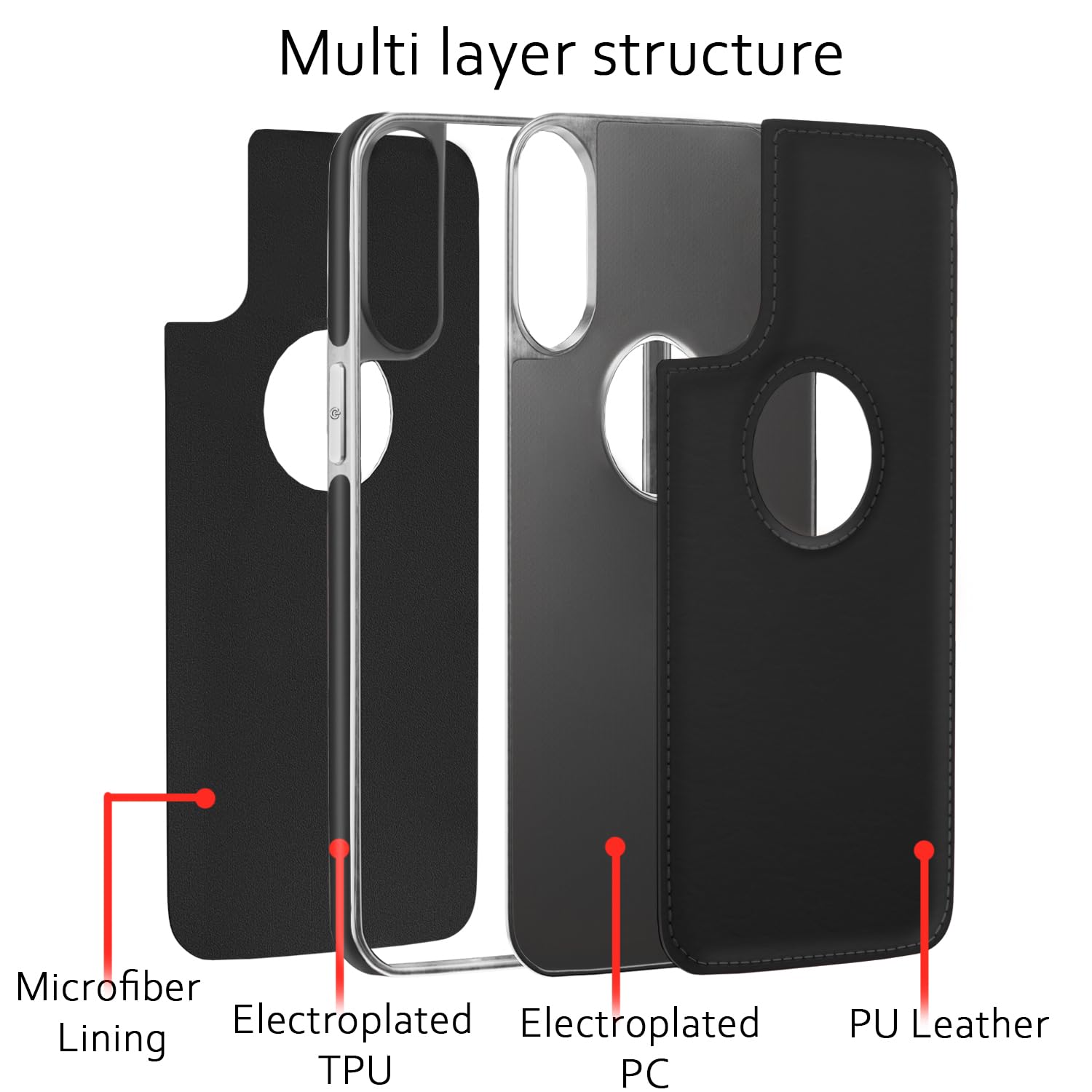 Pikkme iPhone x Leather Chrome Back Case (Black)