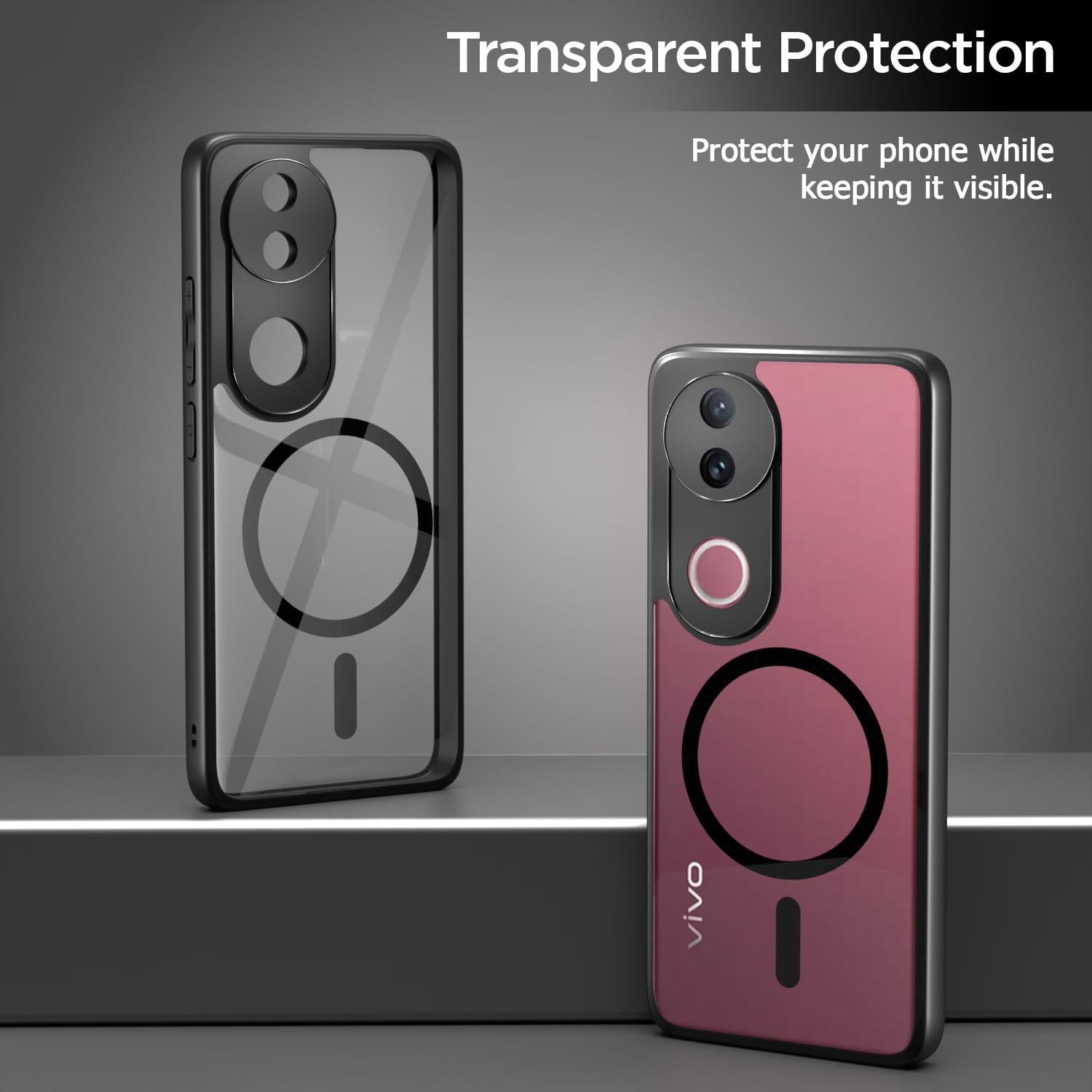 Pikkme Vivo V50 5G Eagle 2 Mag-Safe Shockproof Hard Transparent Back Cover (Black)