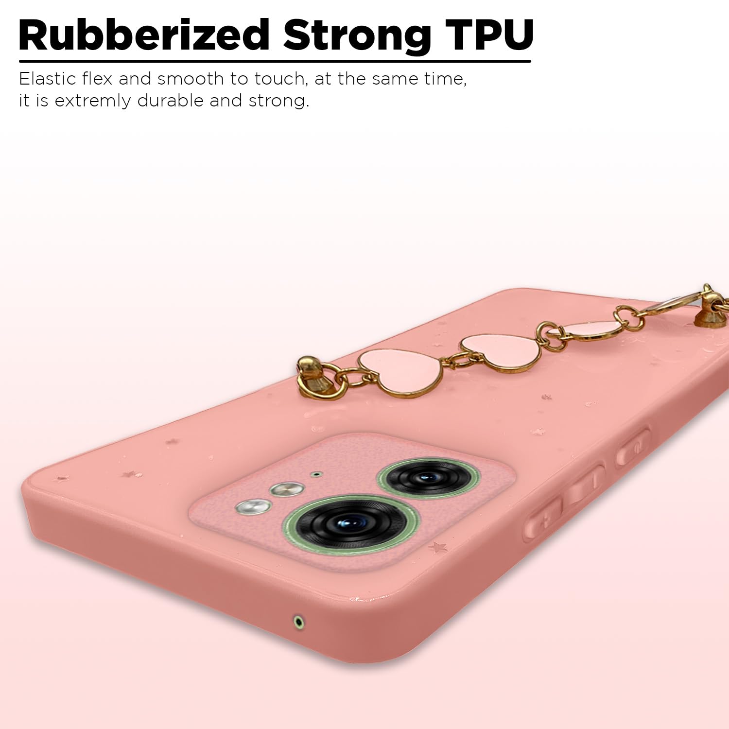 Pikkme Moto Edge 40 Back Cover for Girls | Heart Shaped Metal Chain Blocks | Sparkling Soft TPU | Case for Moto Edge 40 (Pink)