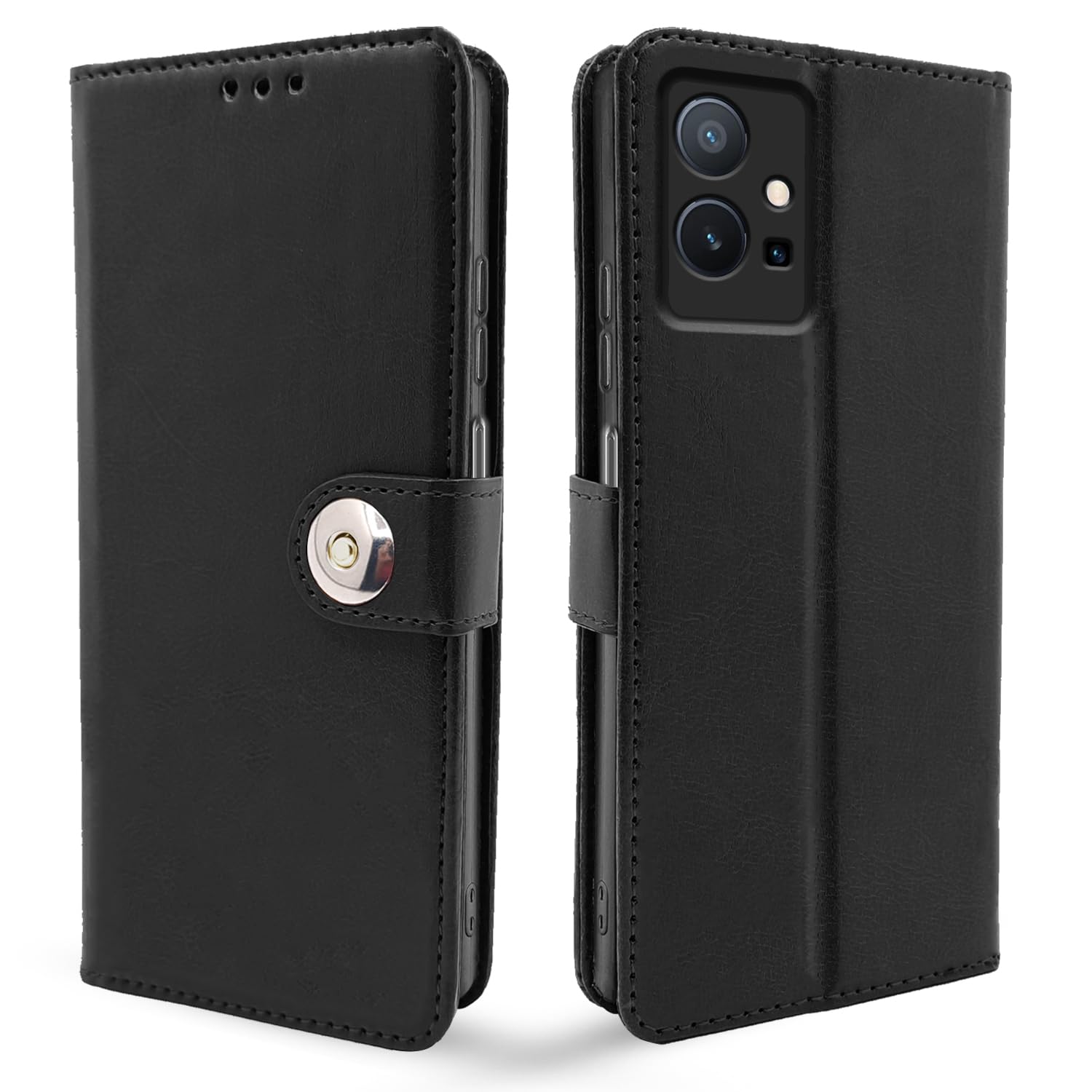 Pikkme button black mobile flip cover for Vivo T1/Y75/iQOO Z6 5G
