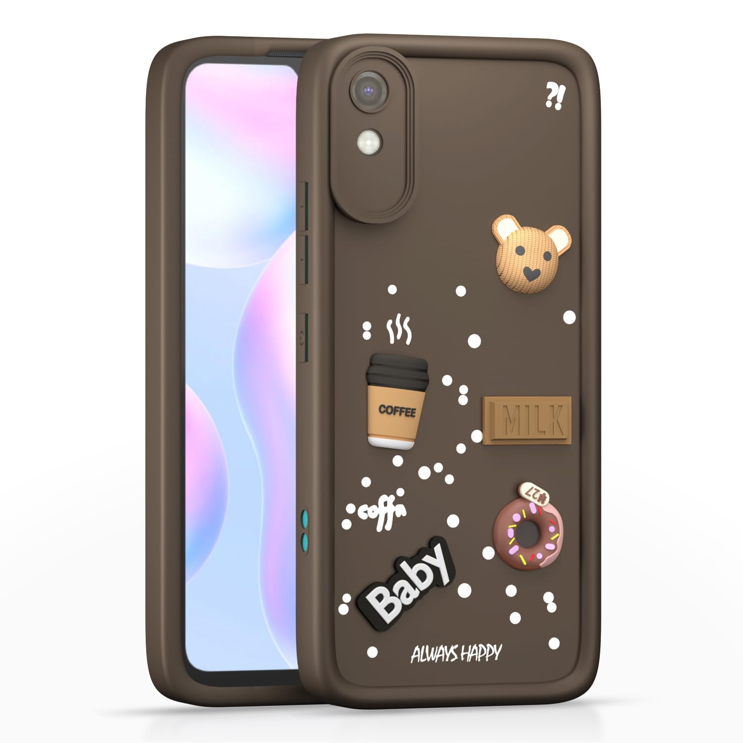 Pikkme Redmi 9A / 9i / 9A Sport Cute Fun Cartoon 3D Bear Coffee Back Cover (Brown)