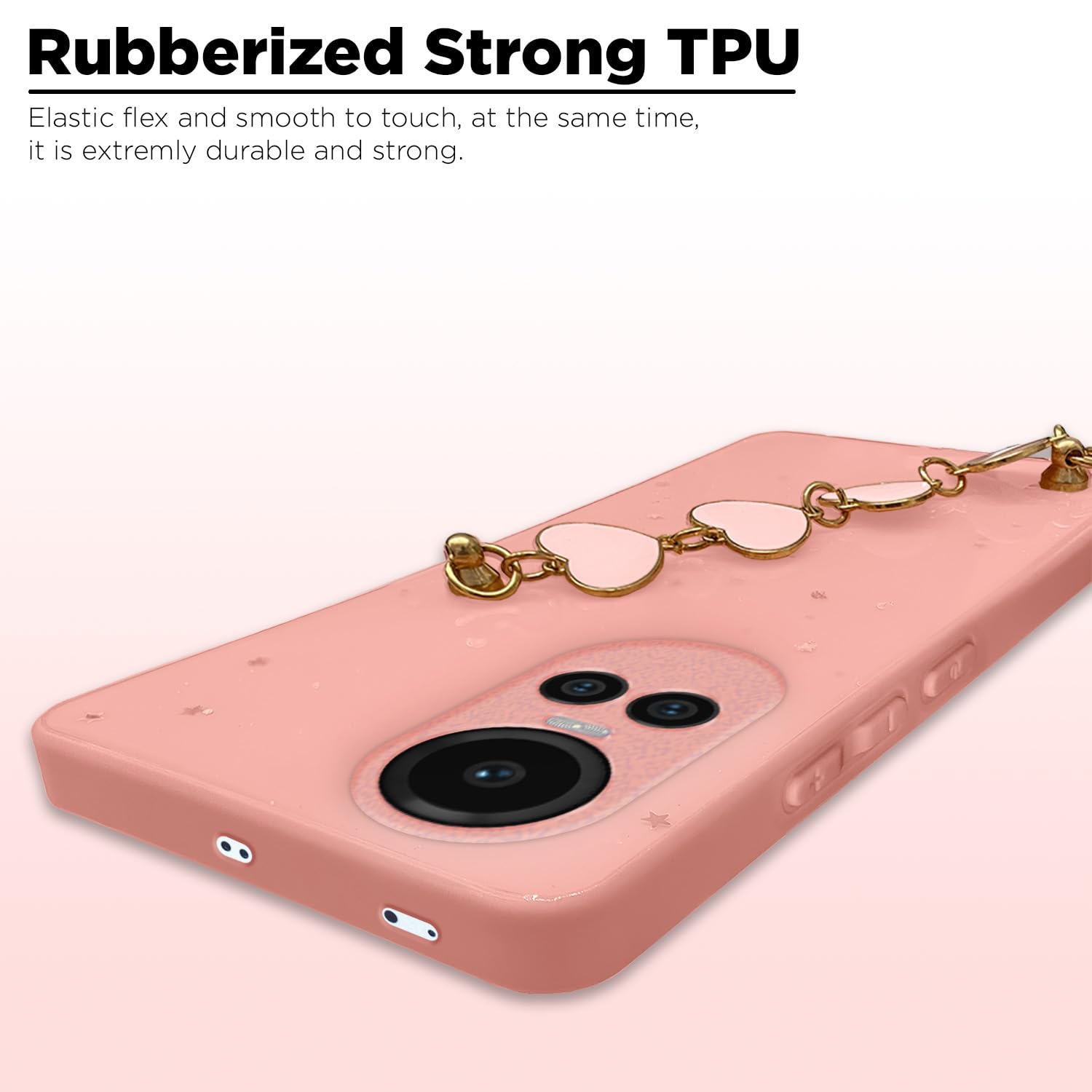 Pikkme Oppo Reno 10 5G Back Cover for Girls | Heart Shaped Metal Chain Blocks | Sparkling Soft TPU | Case for Oppo Reno 10 5G (Pink)