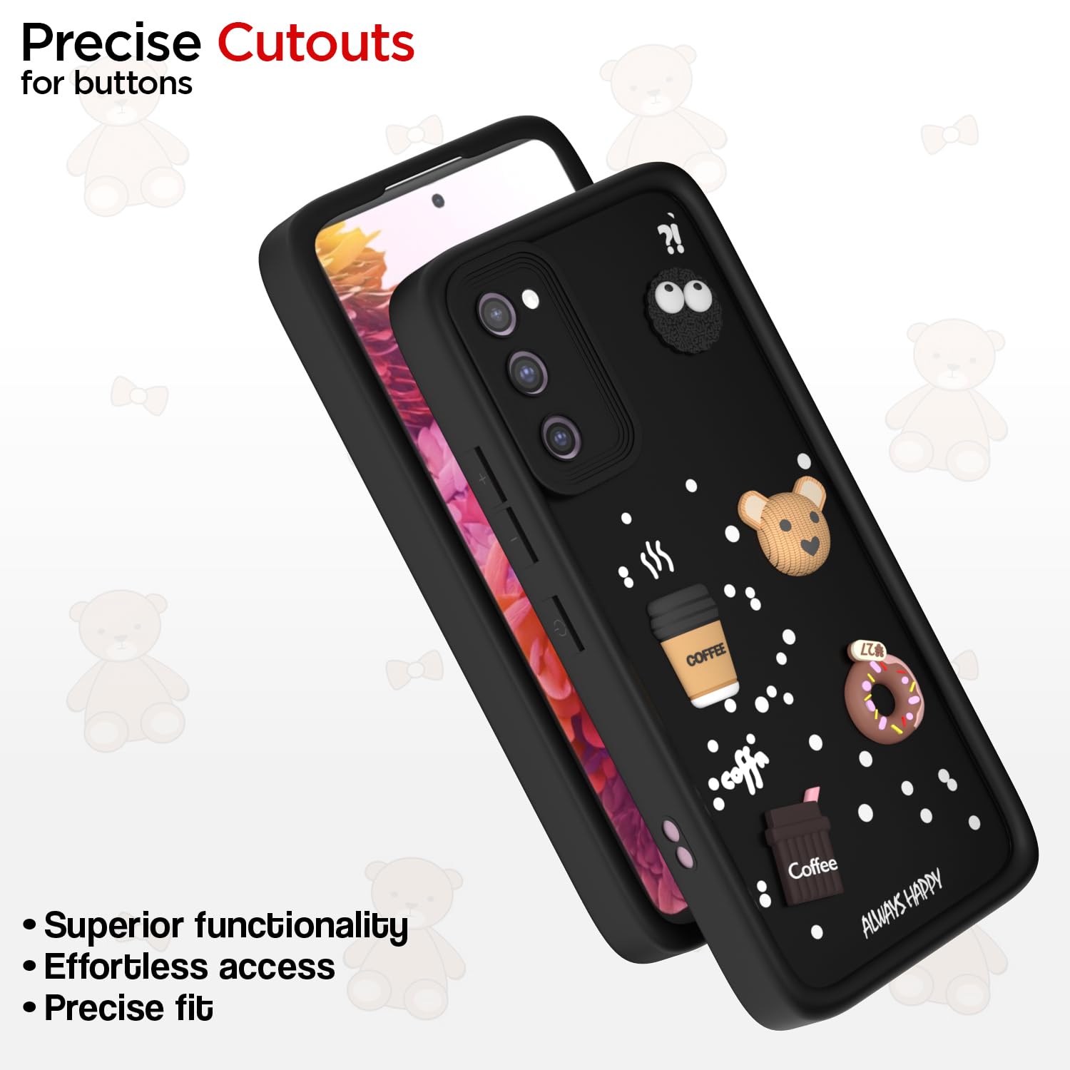 Pikkme Samsung Galaxy S20 FE 5G Cute Fun Cartoon 3D Bear Coffee Back Cover (Black)