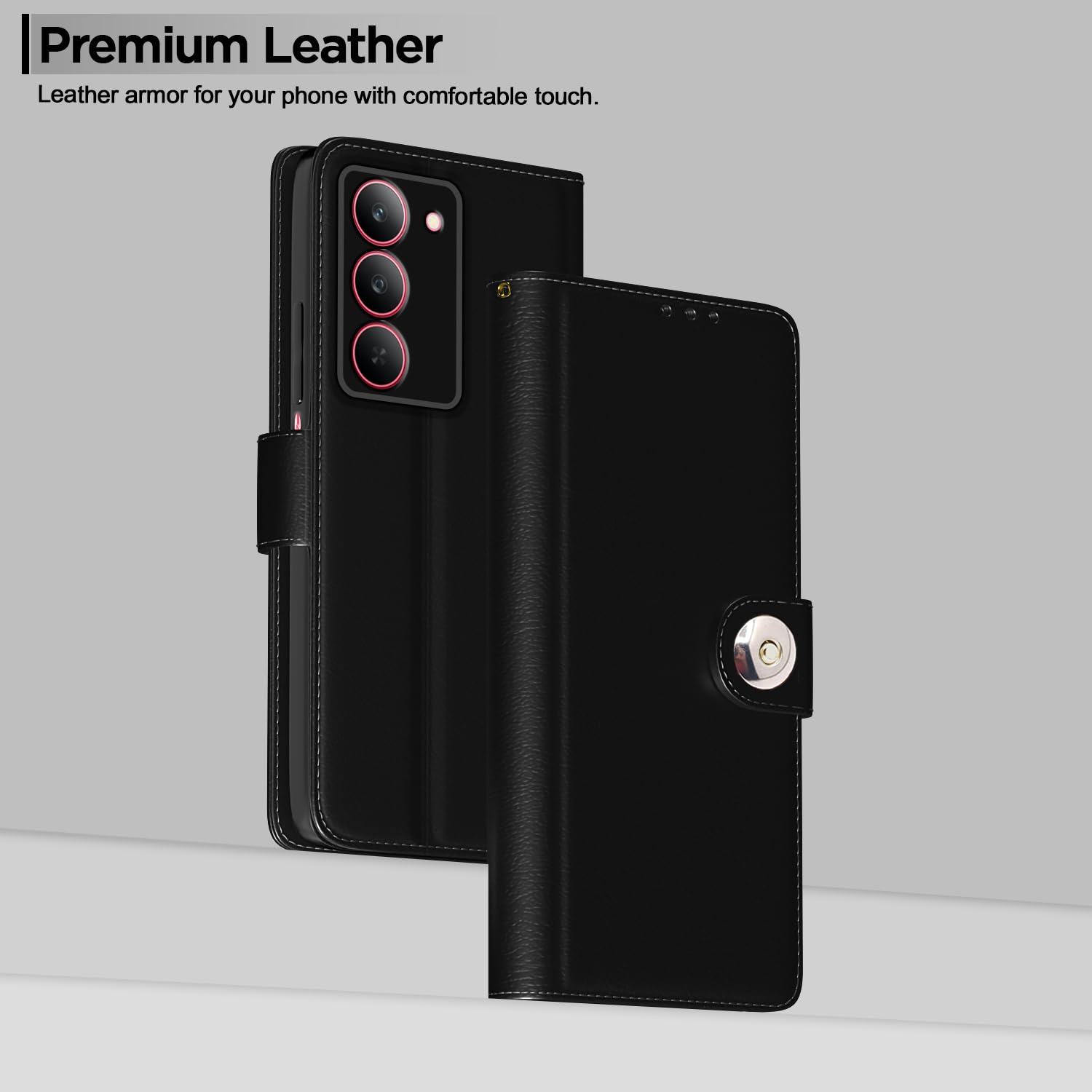 Black Button wallet flip cover for Realme Narzo 80x/P3x/14X 5G – Pikkme – photo 2