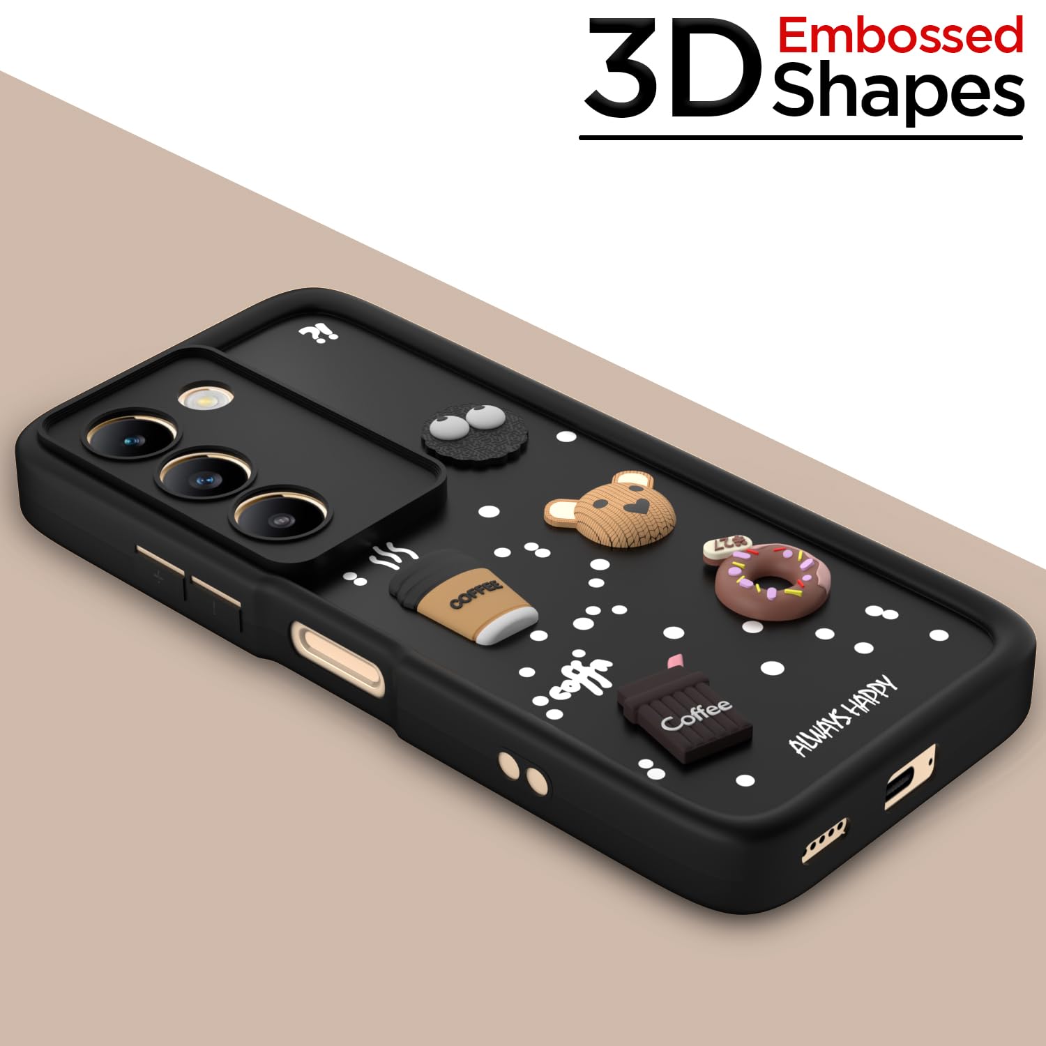 Pikkme Vivo Y200e 5G / Vivo T3 5G Cute Fun Cartoon 3D Bear Coffee Back Cover (Black)