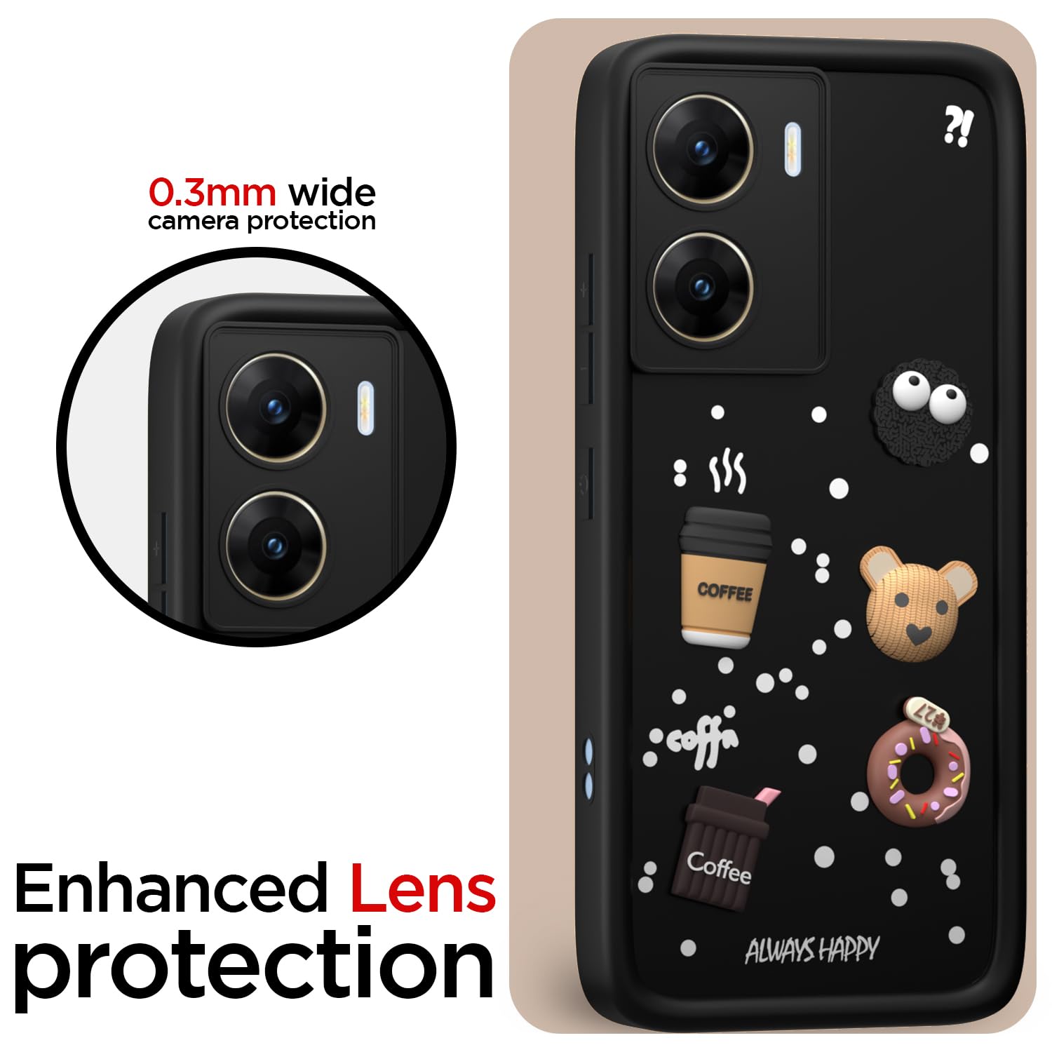 Pikkme Vivo V29e 5G Cute Fun Cartoon 3D Bear Coffee Back Cover (Black)