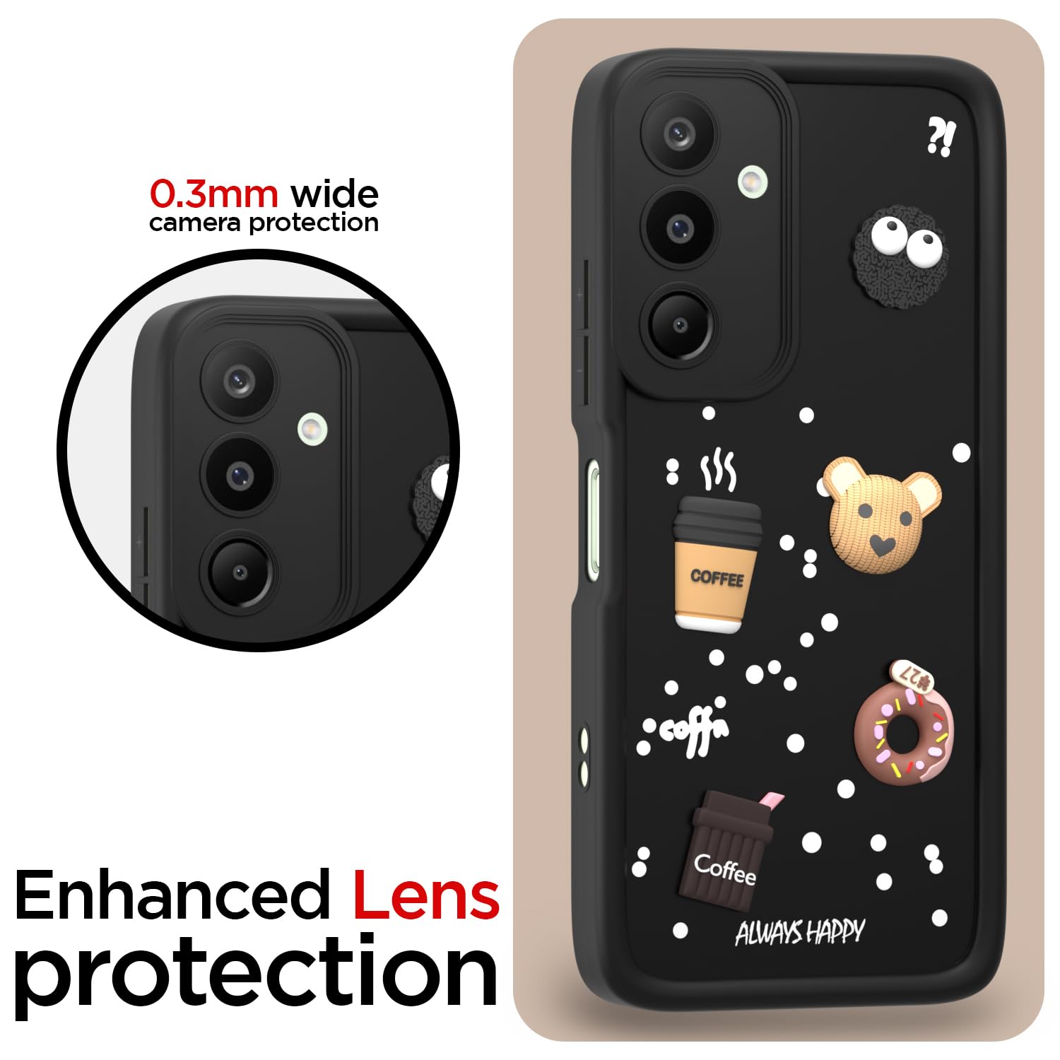 Pikkme Samsung Galaxy M16 5G Cute Fun Cartoon 3D Bear Coffee Back Cover (Black)