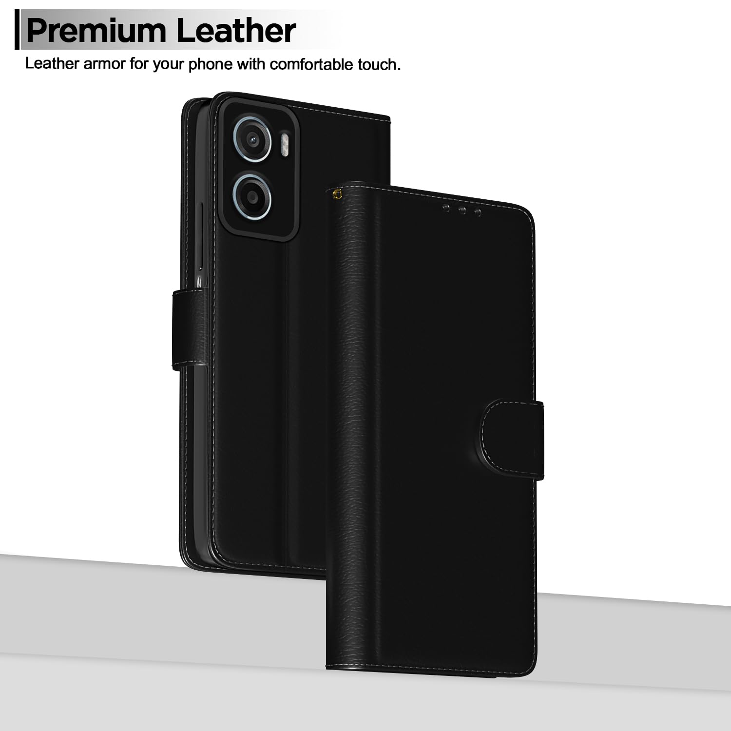 Pikkme Motorola Moto G05 Premium Leather Finish Vintage Flip Cover (Black)