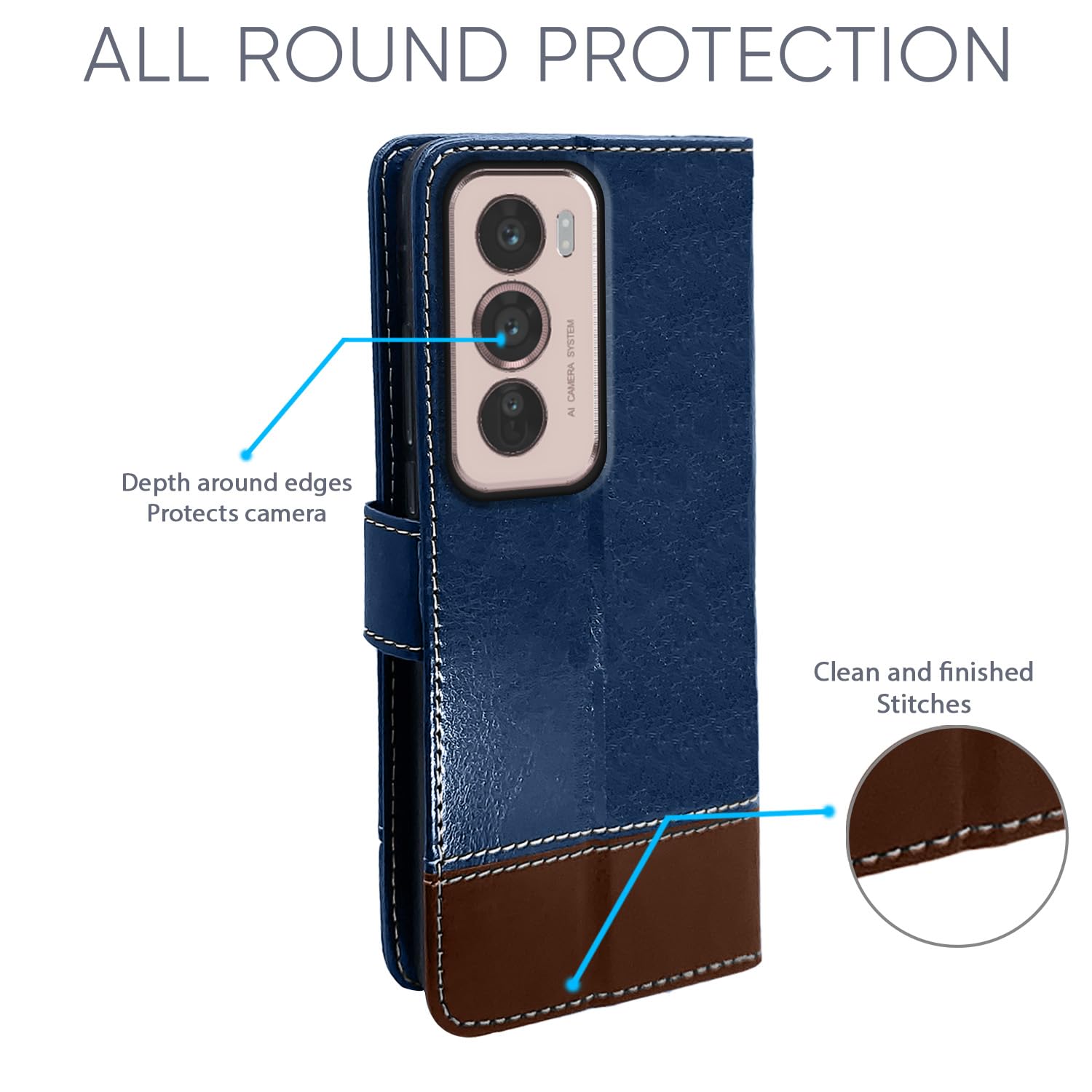 Blue & brown Magnetic mobile flip cover for Oppo Reno 12 5G – Pikkme – photo 2