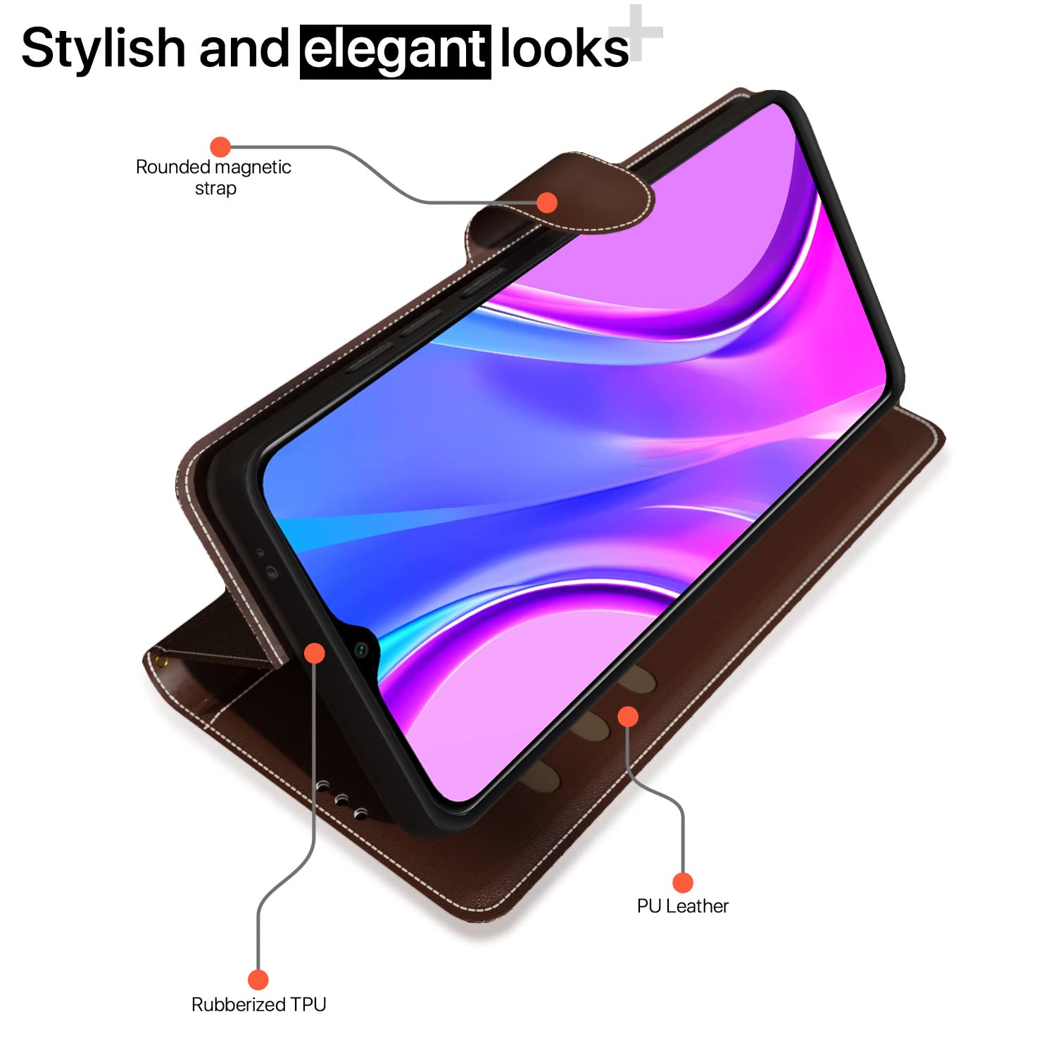 Brown & coffee Magnetic wallet flip cover for Redmi 9 Prime/Poco M2 – Pikkme – photo 3