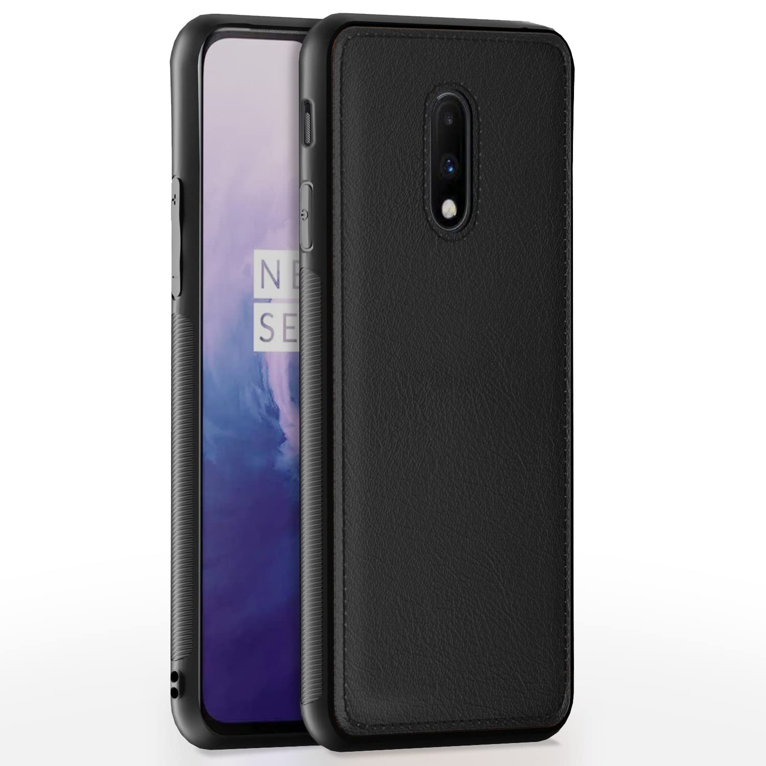 OnePlus 7 / OnePlus 6T Leather Back Cover -Black