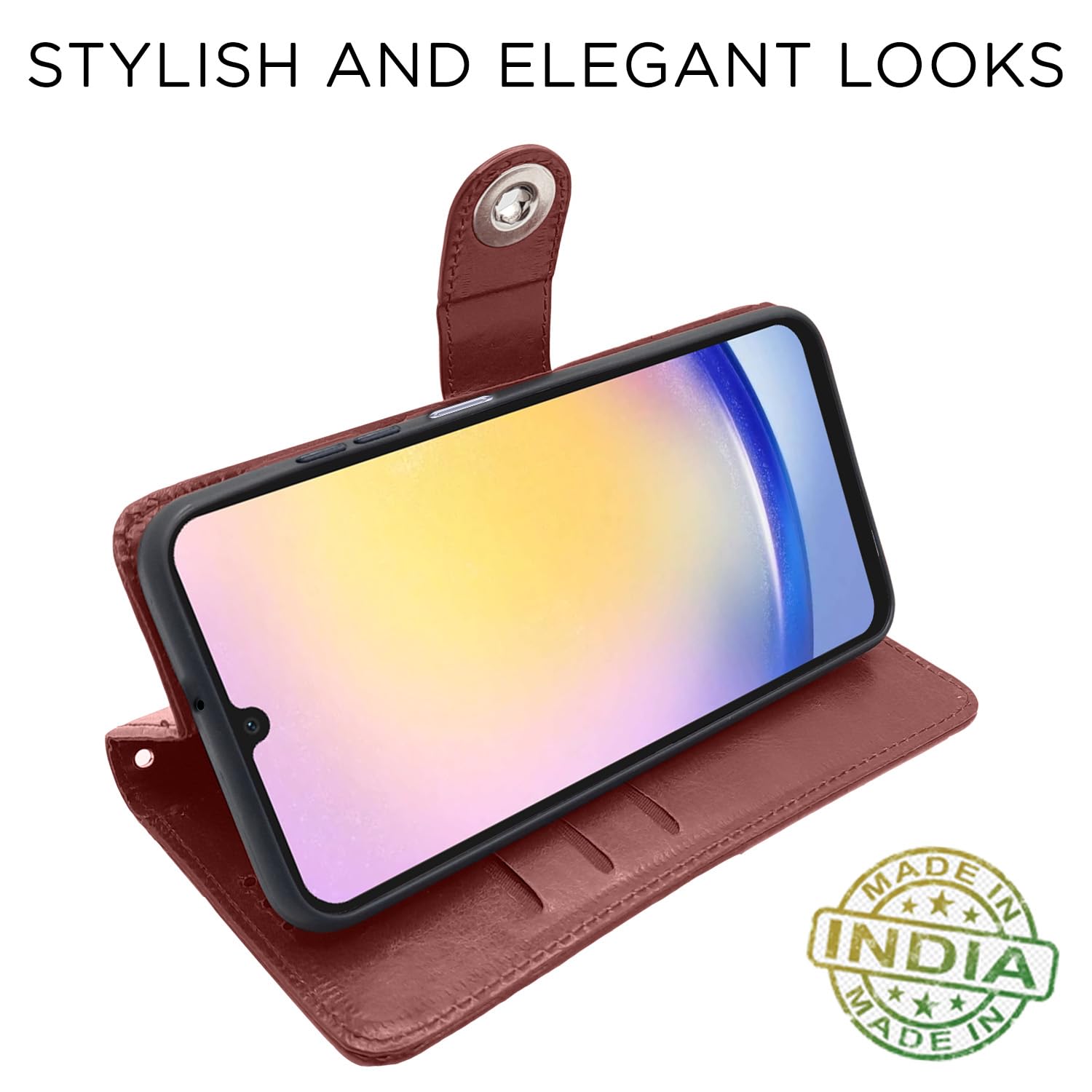 Pikkme Samsung A15 5G Button brown flip cover – photo 5