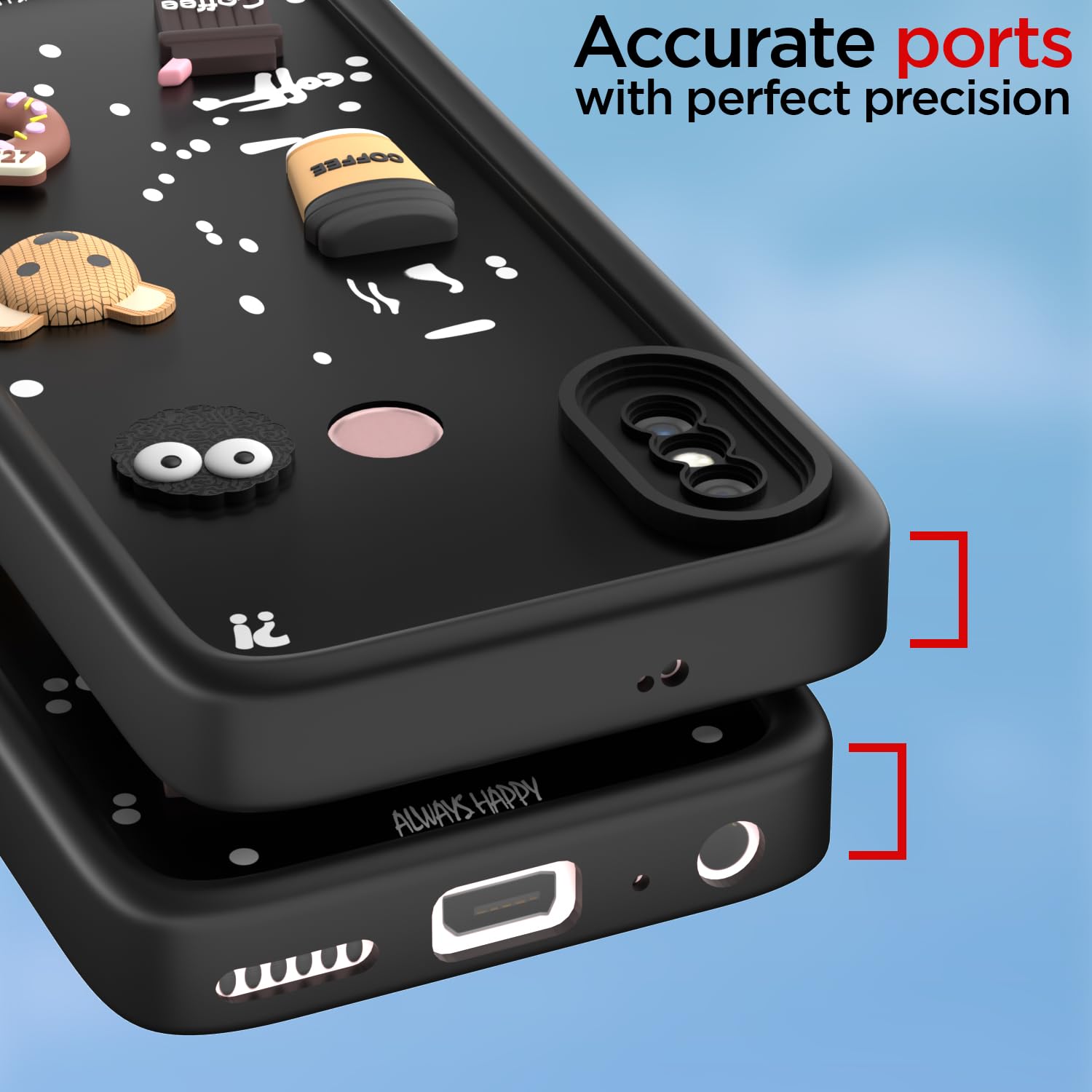Pikkme Redmi Note 5 Pro Cute Fun Cartoon 3D Bear Coffee Back Cover (Black)