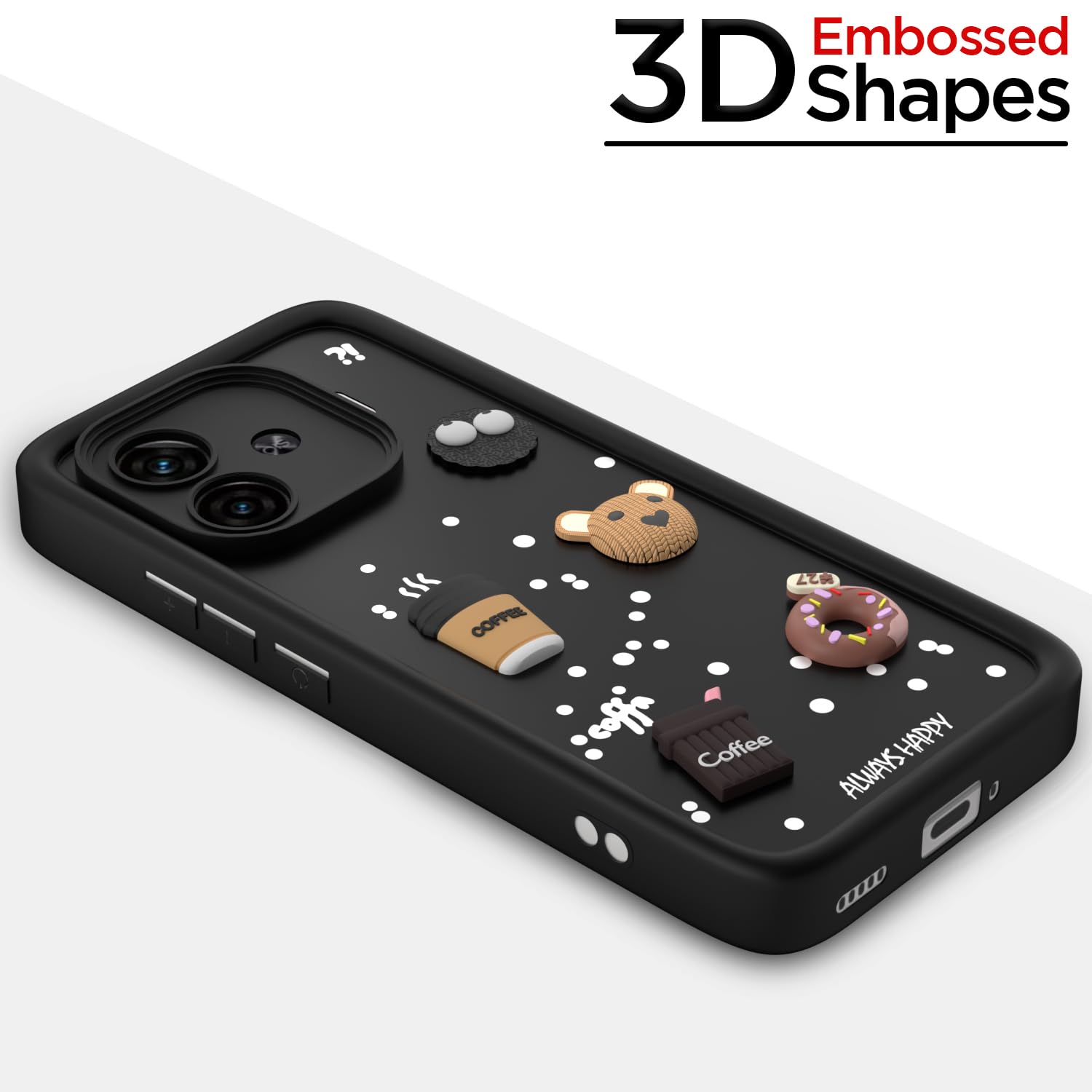 Pikkme iQOO Neo 10R 5G / iQOO Z9 Turbo 5G / Vivo Y200 GT 5G Cute Fun Cartoon 3D Bear Coffee Back Cover (Black)