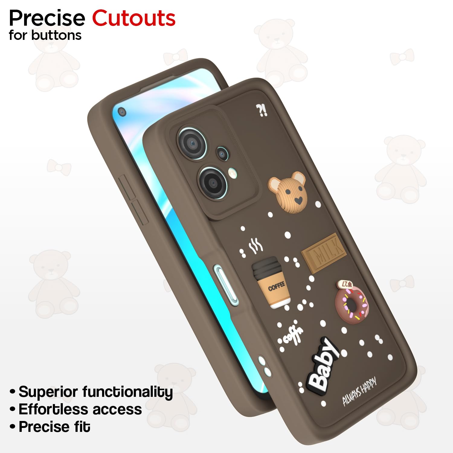 Pikkme OnePlus Nord Ce 2 Lite 5G Cute Fun Cartoon 3D Bear Coffee Back Cover (Brown)