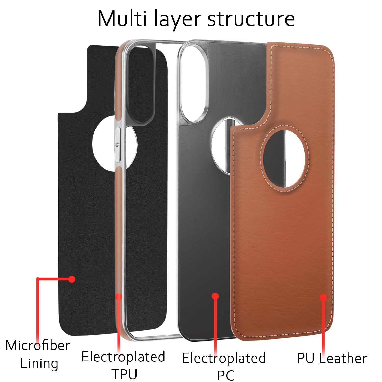 Pikkme iPhone Xs Max Silver Electroplated Chrome Leather Back Cover (Tan)