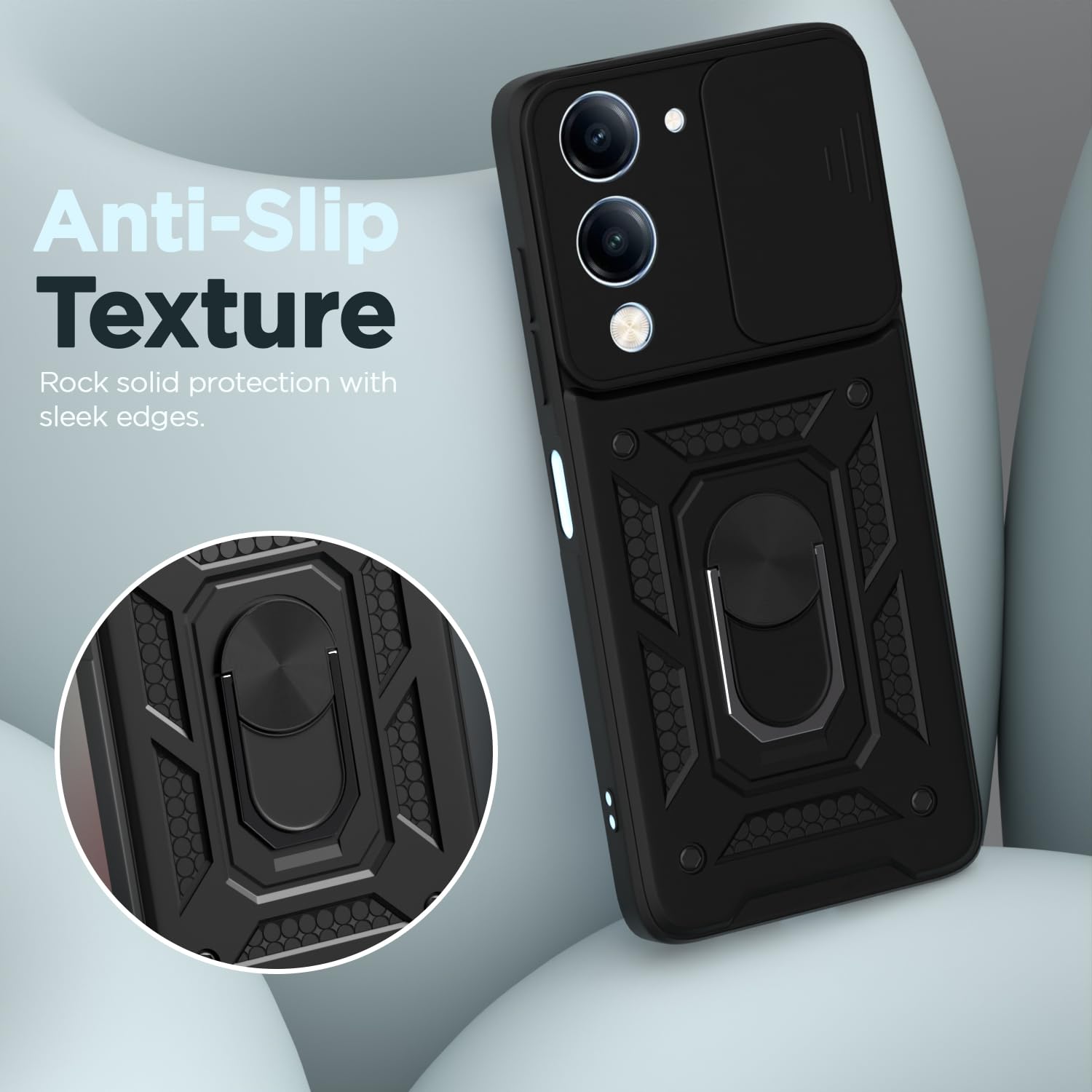 Pikkme Vivo T4 Lite 5G / iQOO Z10 Lite 5G / Vivo Y04 4G / Vivo Y19 5G D10 Tough Armor Back Cover (Black)
