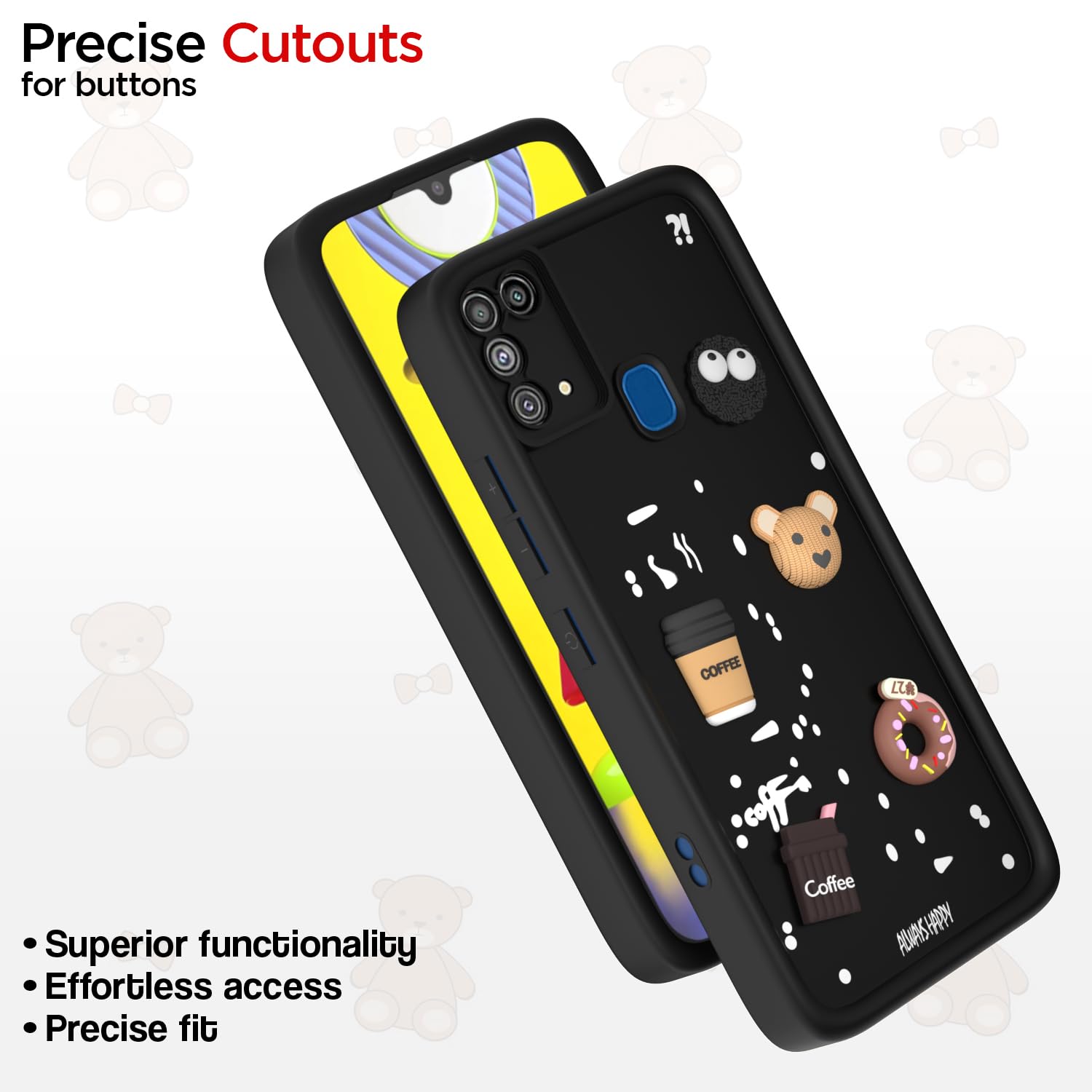Pikkme Samsung Galaxy M31 / M31 Prime / F41 Cute Fun Cartoon 3D Bear Coffee Back Cover (Black)