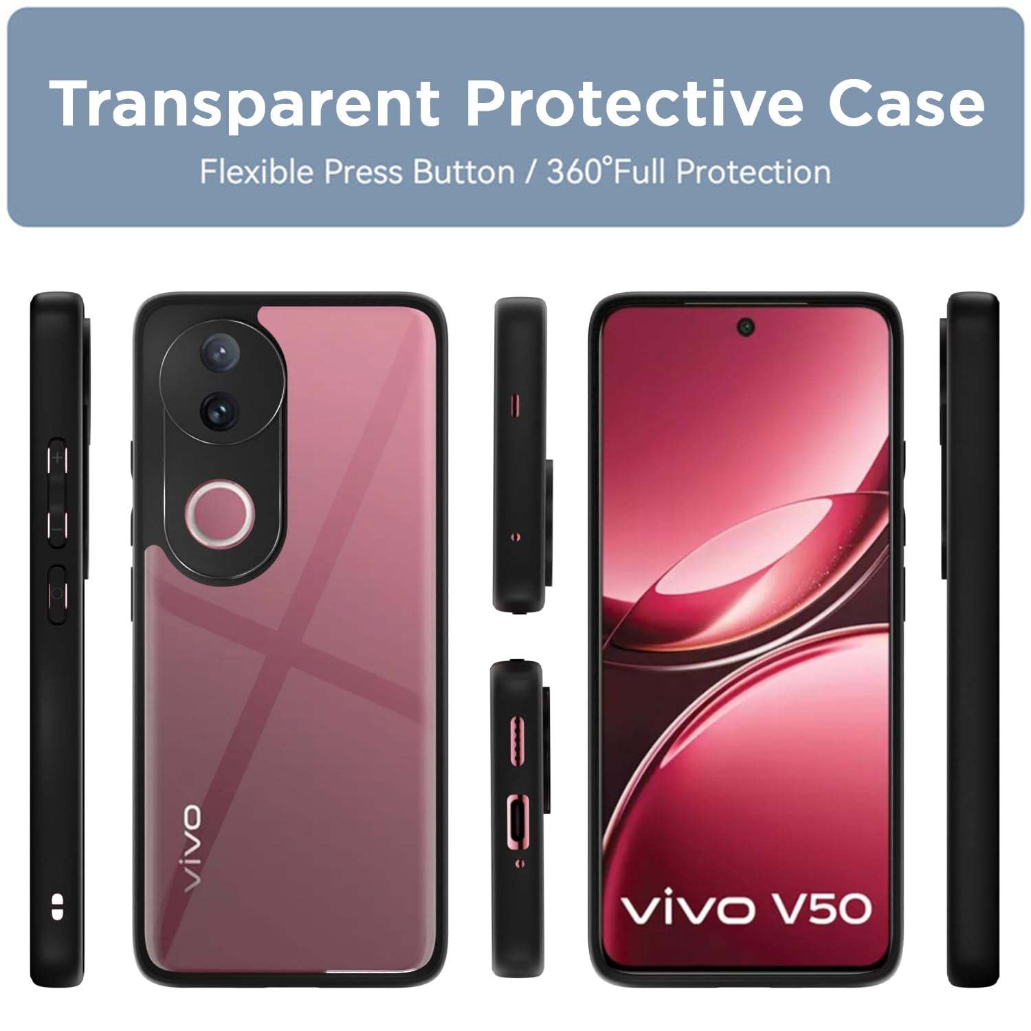 Pikkme Vivo V50 5G Eagle 2 Mag-Safe Shockproof Hard Transparent Back Cover (Black)