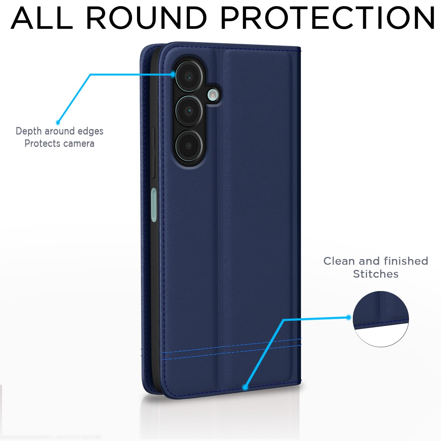 Pikkme Samsung Galaxy A16 5G Premium Leather Magnetic Flip Cover (Blue)