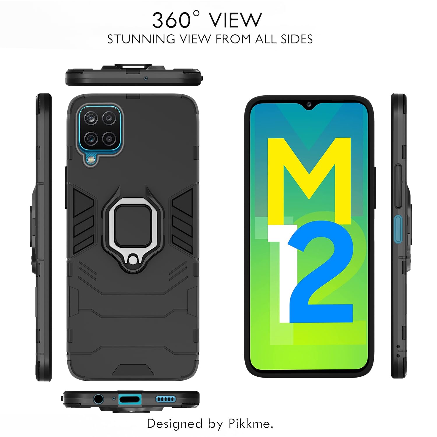 Pikkme Samsung Galaxy M12 / F12 / A12 D5 Tough Armor Back Cover | Black