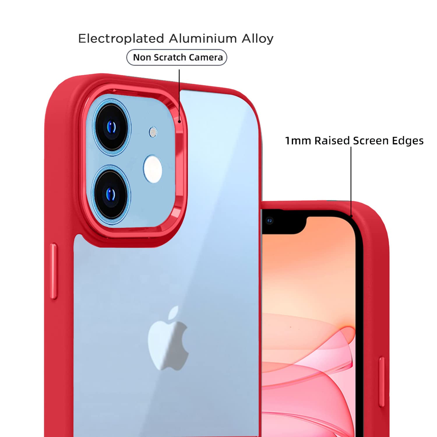 Pikkme iPhone 11 Electroplated Crome Metal Ring Back Cover (Red)