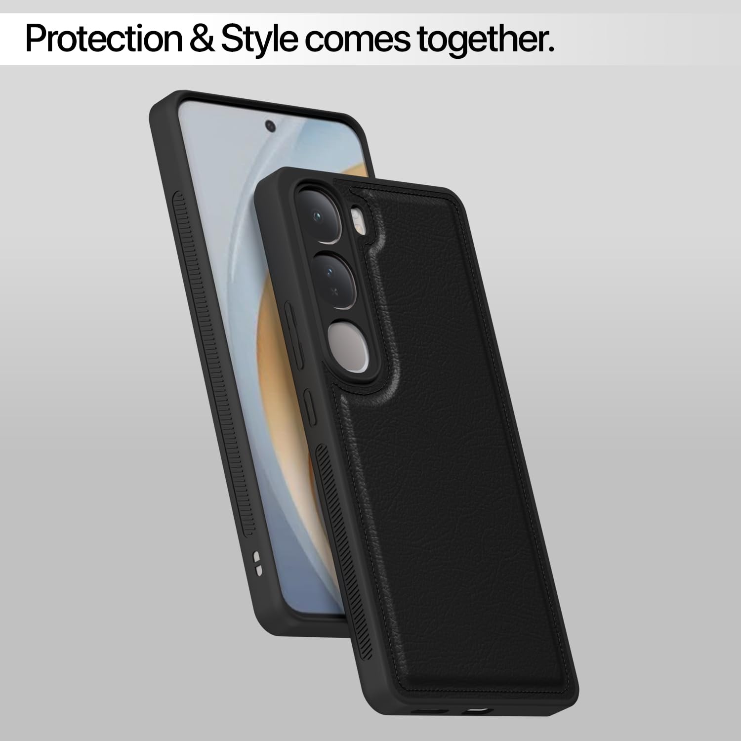 Black Leather mobile back cover for Vivo Y300/V40 Lite 5G – Pikkme – photo 7