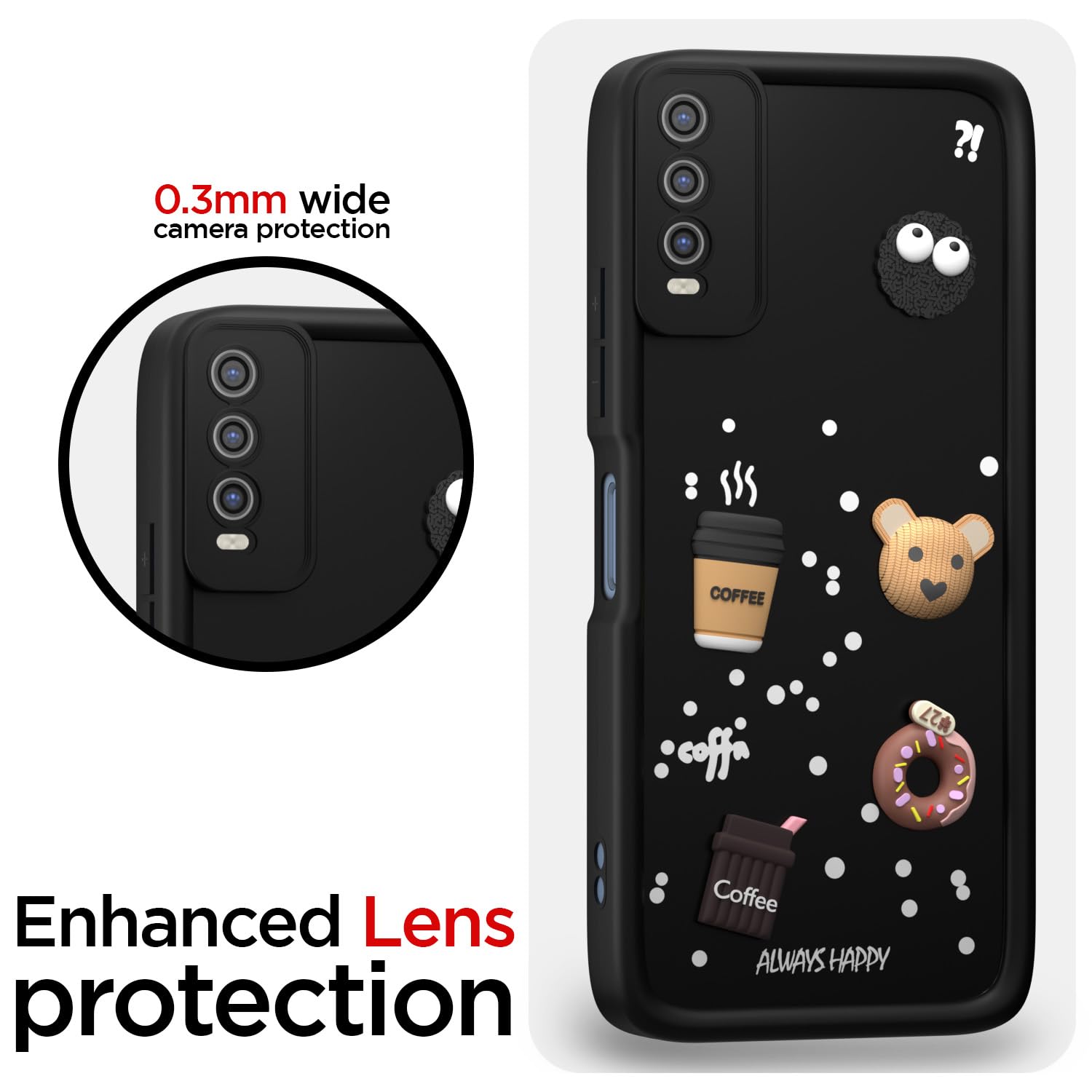 Pikkme Vivo Y12s / Y20 / Y20i / Y20G | Cute Fun Cartoon 3D Bear Coffee Back Cover (Black)