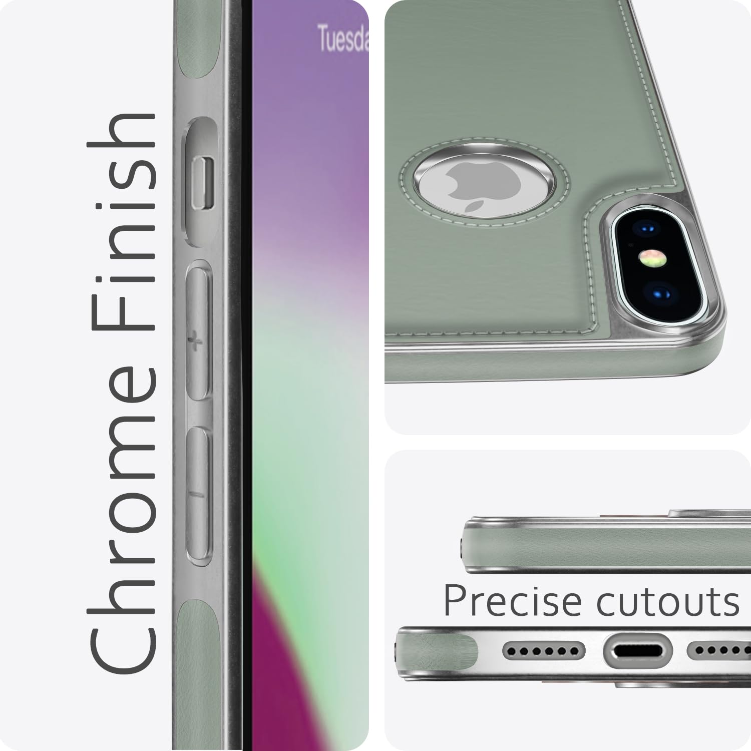 Pikkme iPhone Xs Max Silver Electroplated Chrome Leather Back Cover (Green)