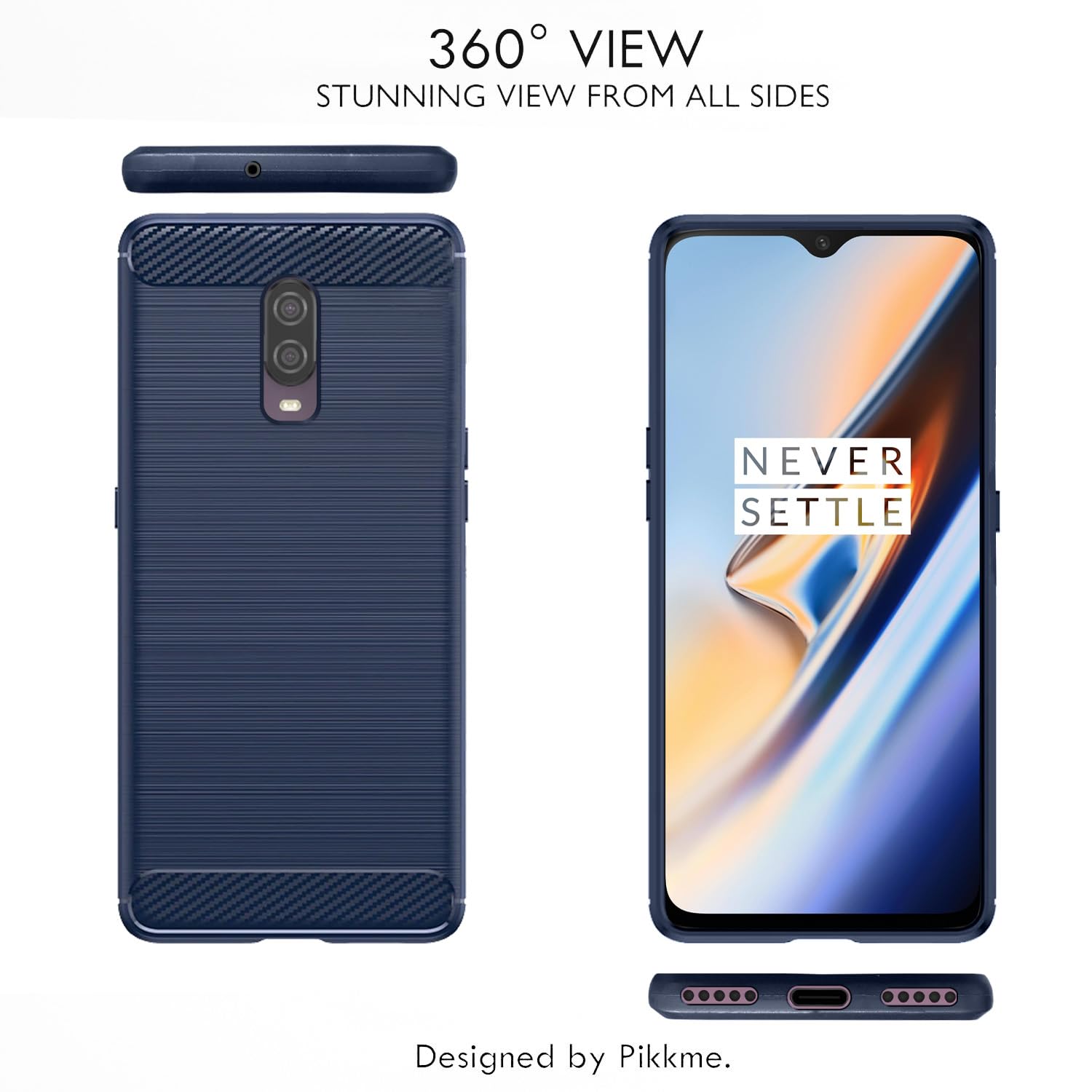 Pikkme Oneplus 6T Hybrid Carbon Fiber Back Cover | Blue
