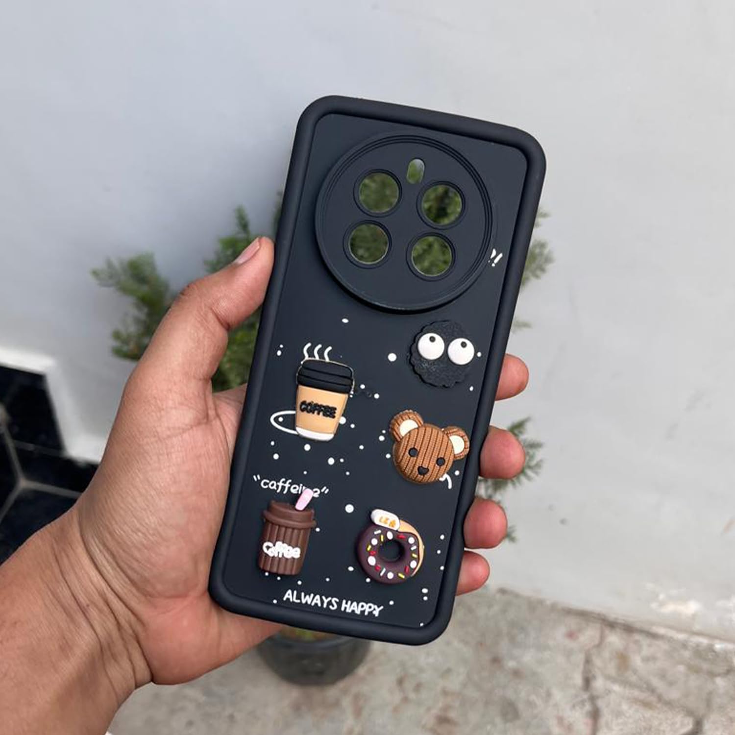 Pikkme Realme 12 Plus 5G / P1 5G / Narzo 70 5G / 70 Pro 5G Fun Cartoon 3D Bear Coffee Back Cover (Black)