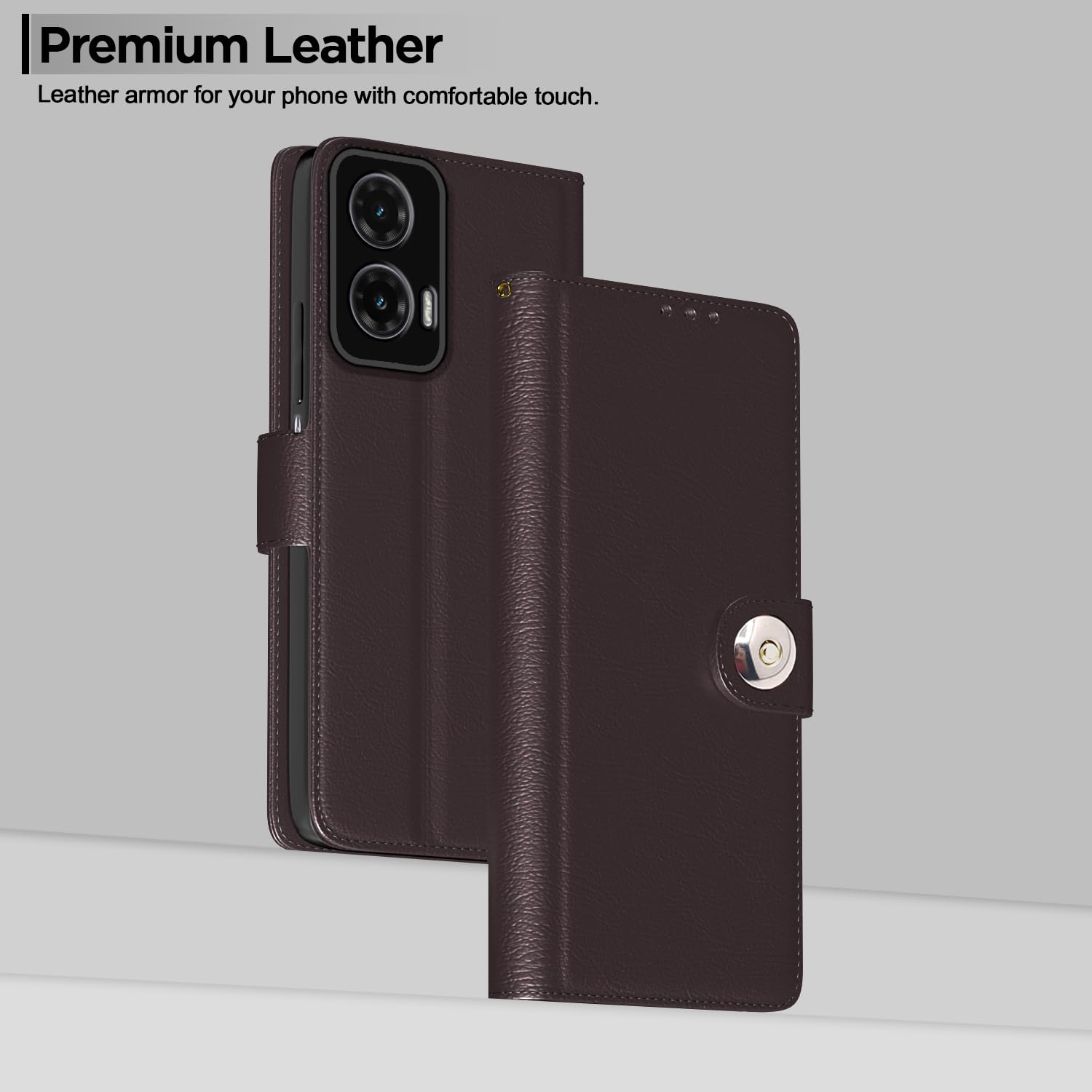 Moto G35 5G Button flip cover in coffee by Pikkme – photo 2