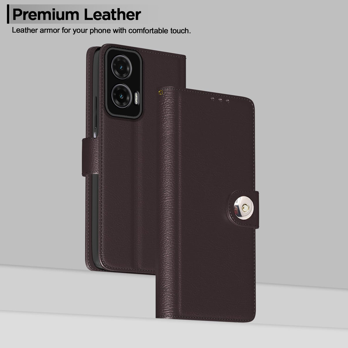 Moto G35 5G Button flip cover in coffee by Pikkme – photo 2