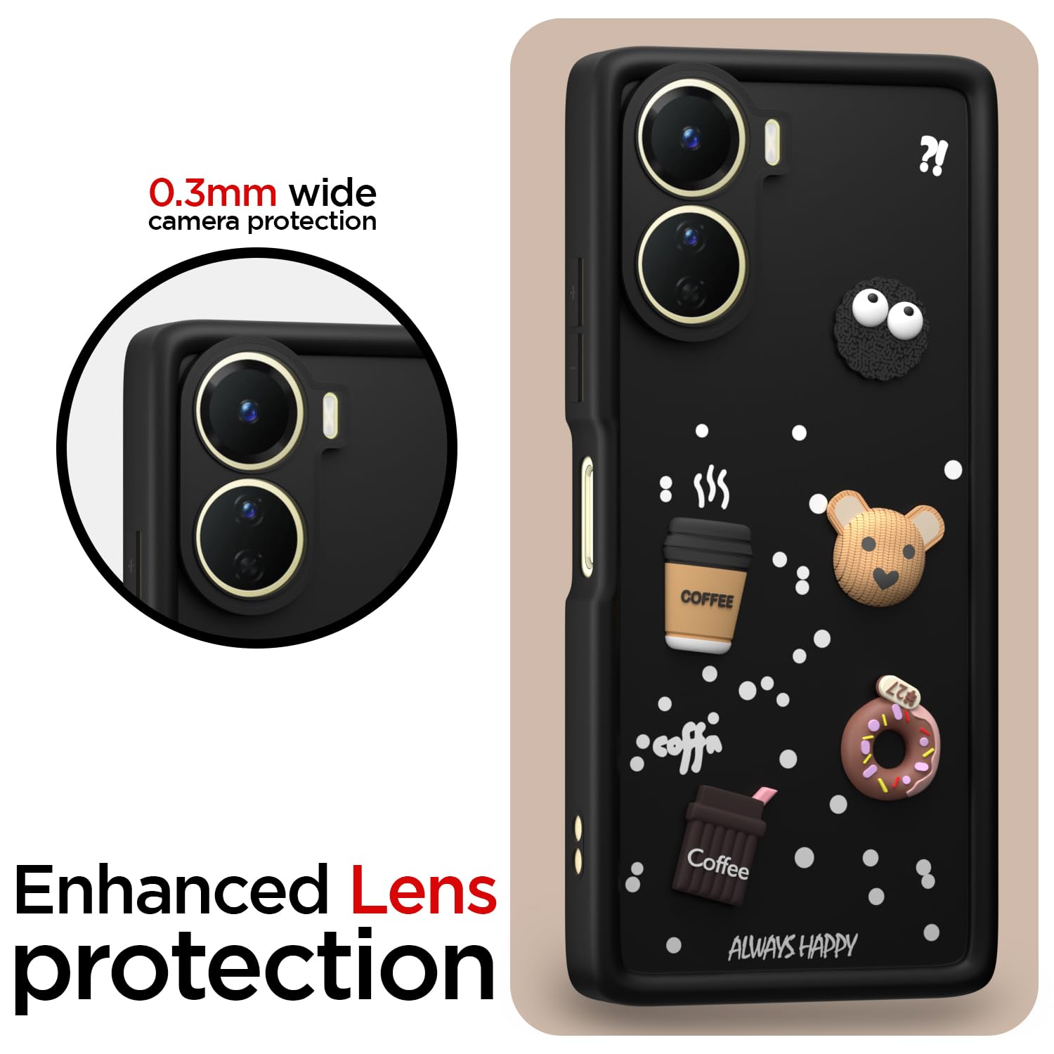 Pikkme Vivo Y16 / T2x / Y56 Cute Fun Cartoon 3D Bear Coffee Back Cover (Black)