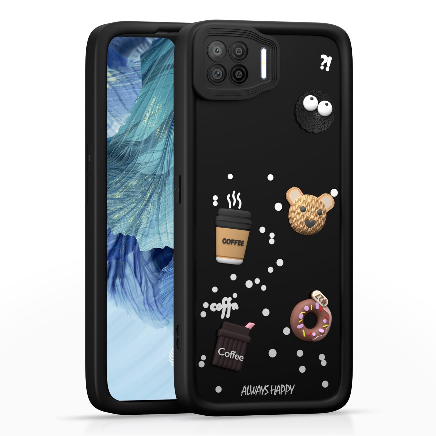 Pikkme Oppo F17 Cute Fun Cartoon 3D Bear Coffee Back Cover (Black)