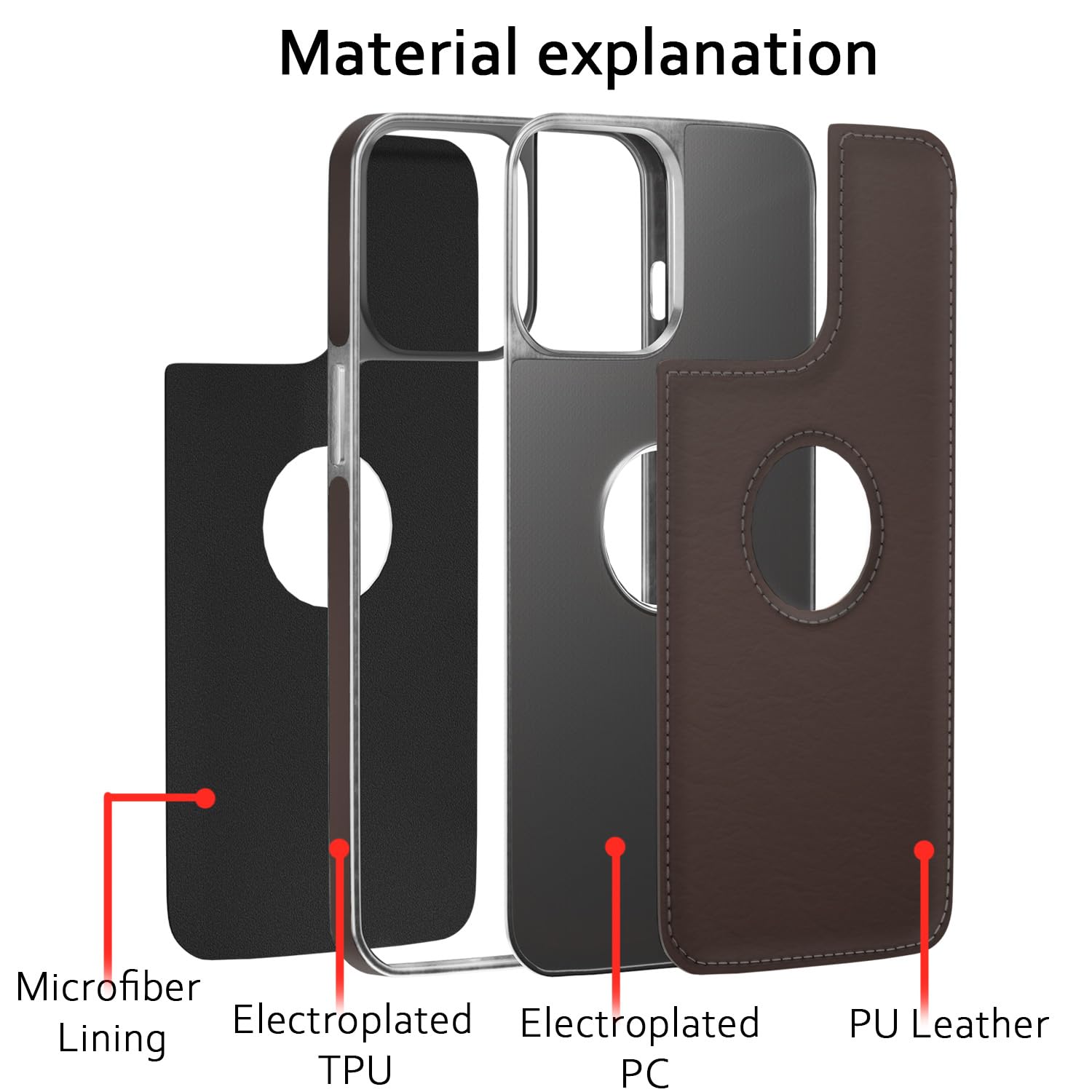 Pikkme iPhone 12 Pro Max Silver Electroplated Chrome Leather Back Cover (Coffee)