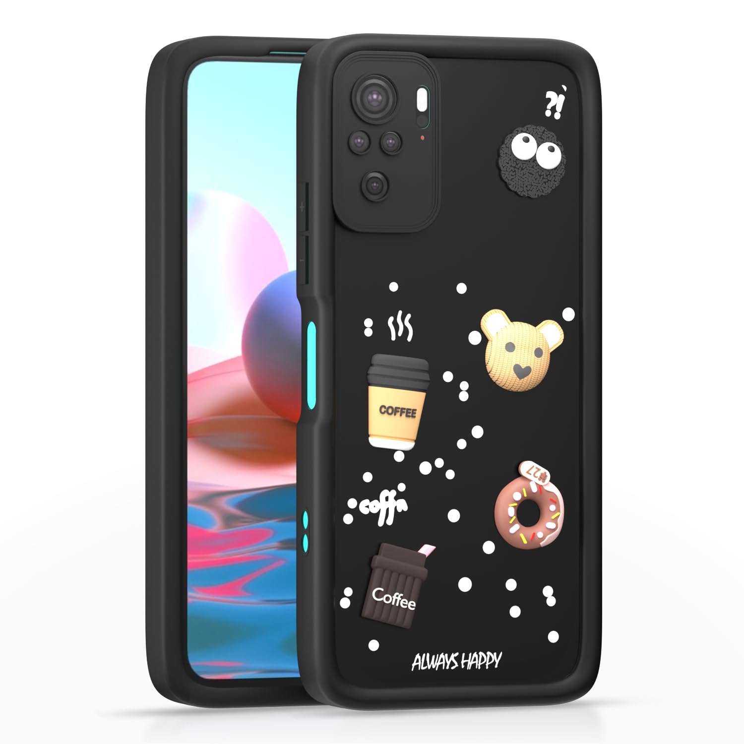 Pikkme Redmi Note 10 / Note 10s / Note 11 SE Cute Fun Cartoon 3D Bear Coffee Back Cover (Black)
