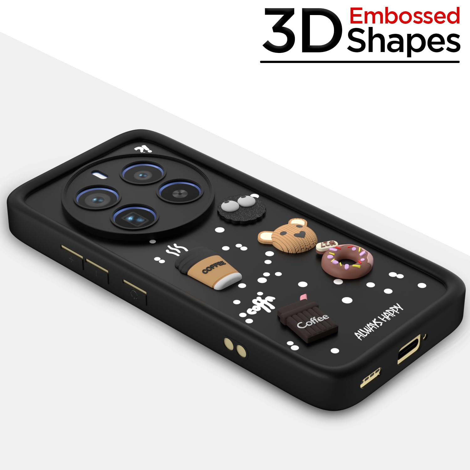 Pikkme Realme 12 Pro 5G / Realme 12 Pro Plus 5G Cute Fun Cartoon 3D Bear Coffee Back Cover (Black)