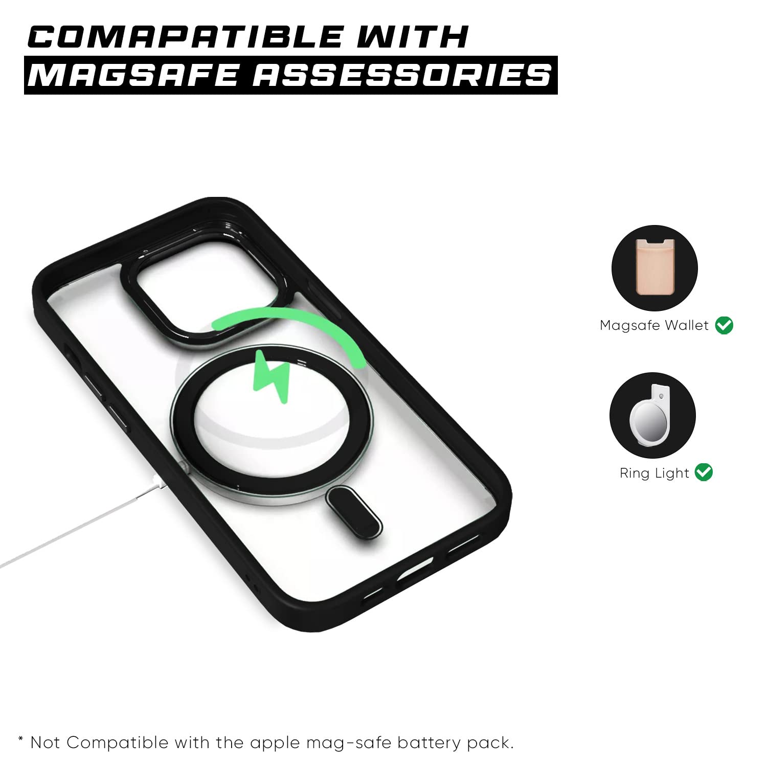 Pikkme iPhone 12/12 Pro Clear Mag-safe Transparent Back Cover (Black)